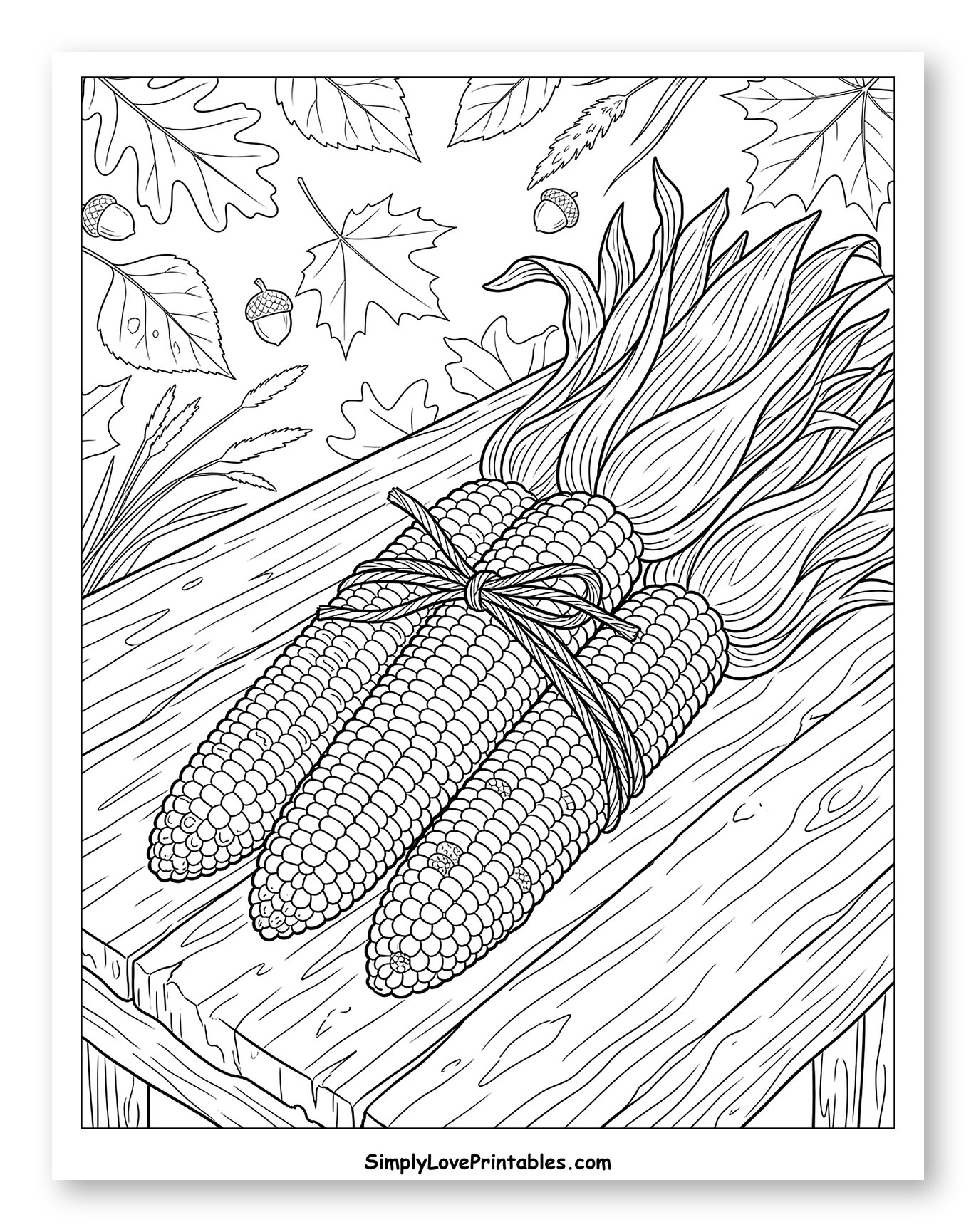 Ears of Corn with Fall Leaves and Acorns