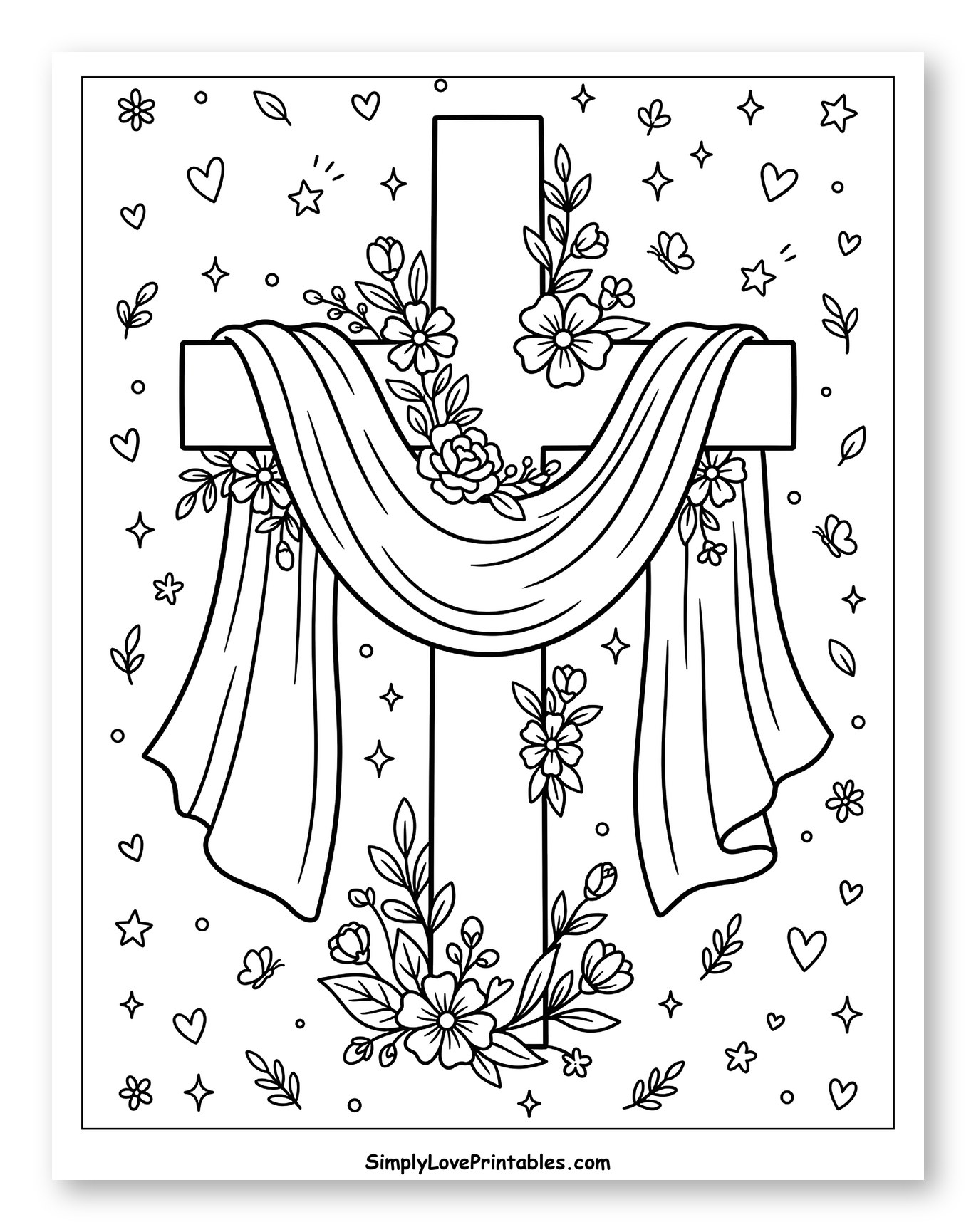 Easter Cross with Draped Fabric and Flowers