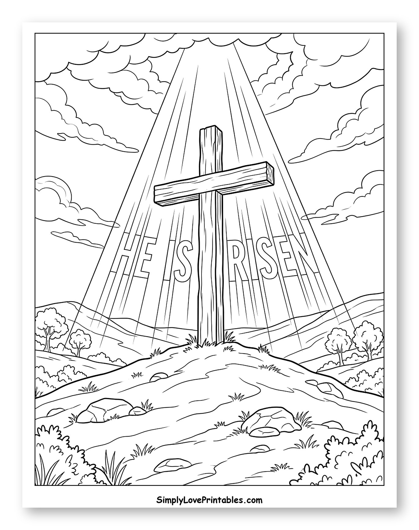 Easter Cross with Rays of Light to Color