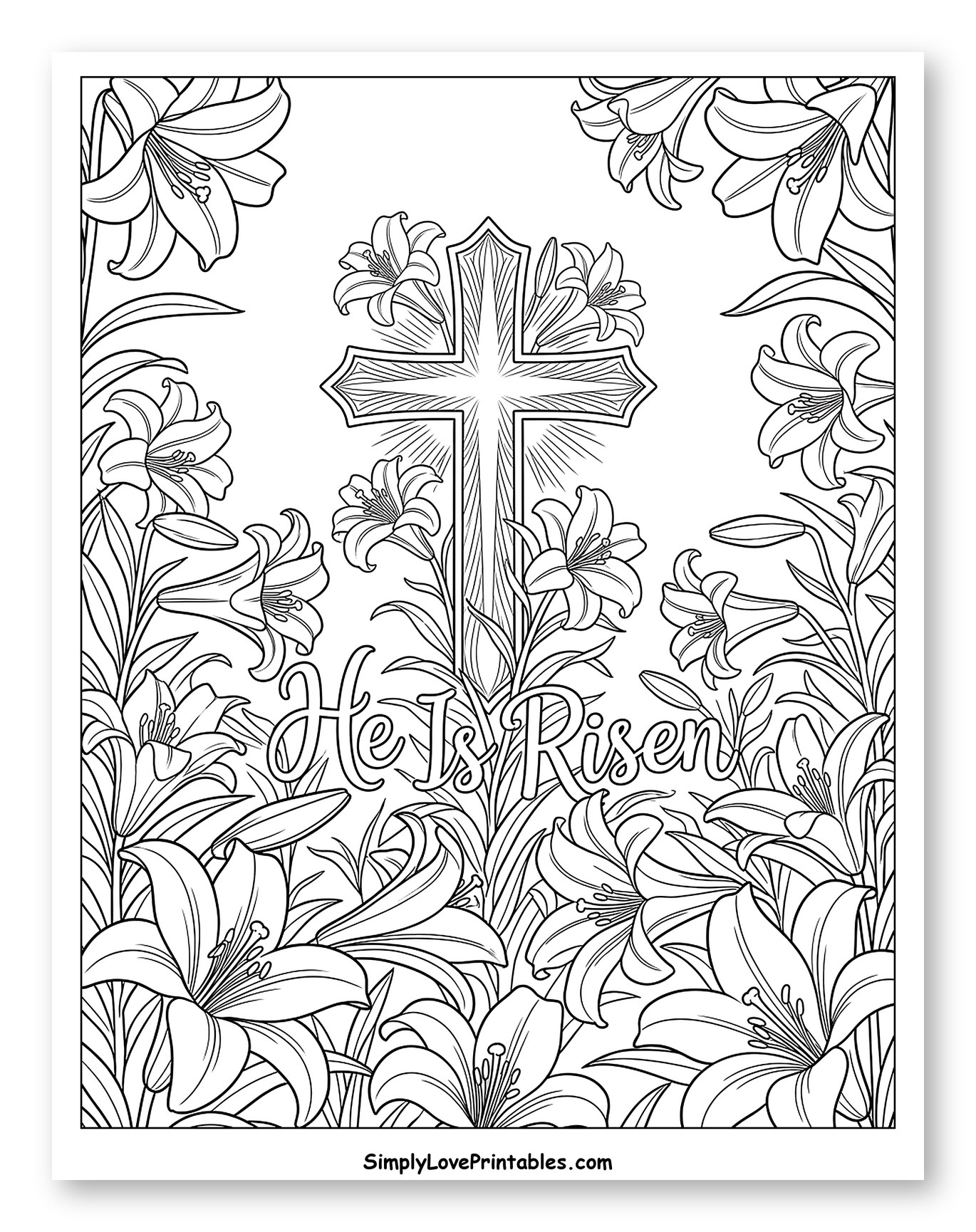 Easter Lilies Framing a Cross with Text