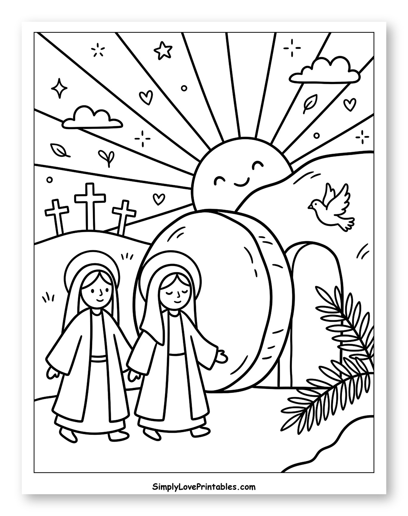 Easter Morning Empty Tomb and Risen Sun Coloring Page for Adults