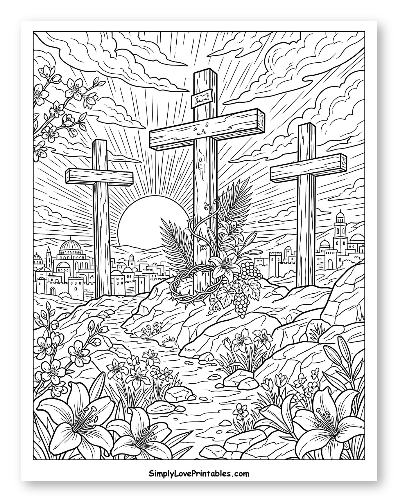 Easter Morning Three Crosses and Jerusalem