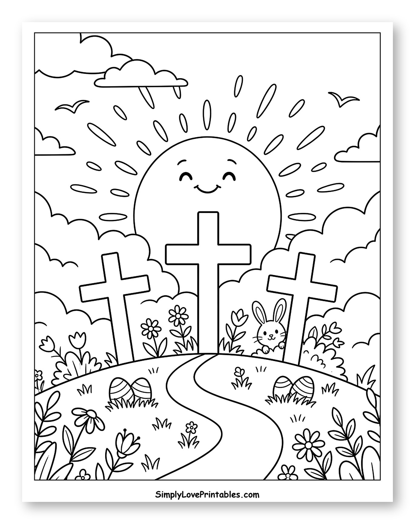 Easter Morning with Smiling Sun and Crosses