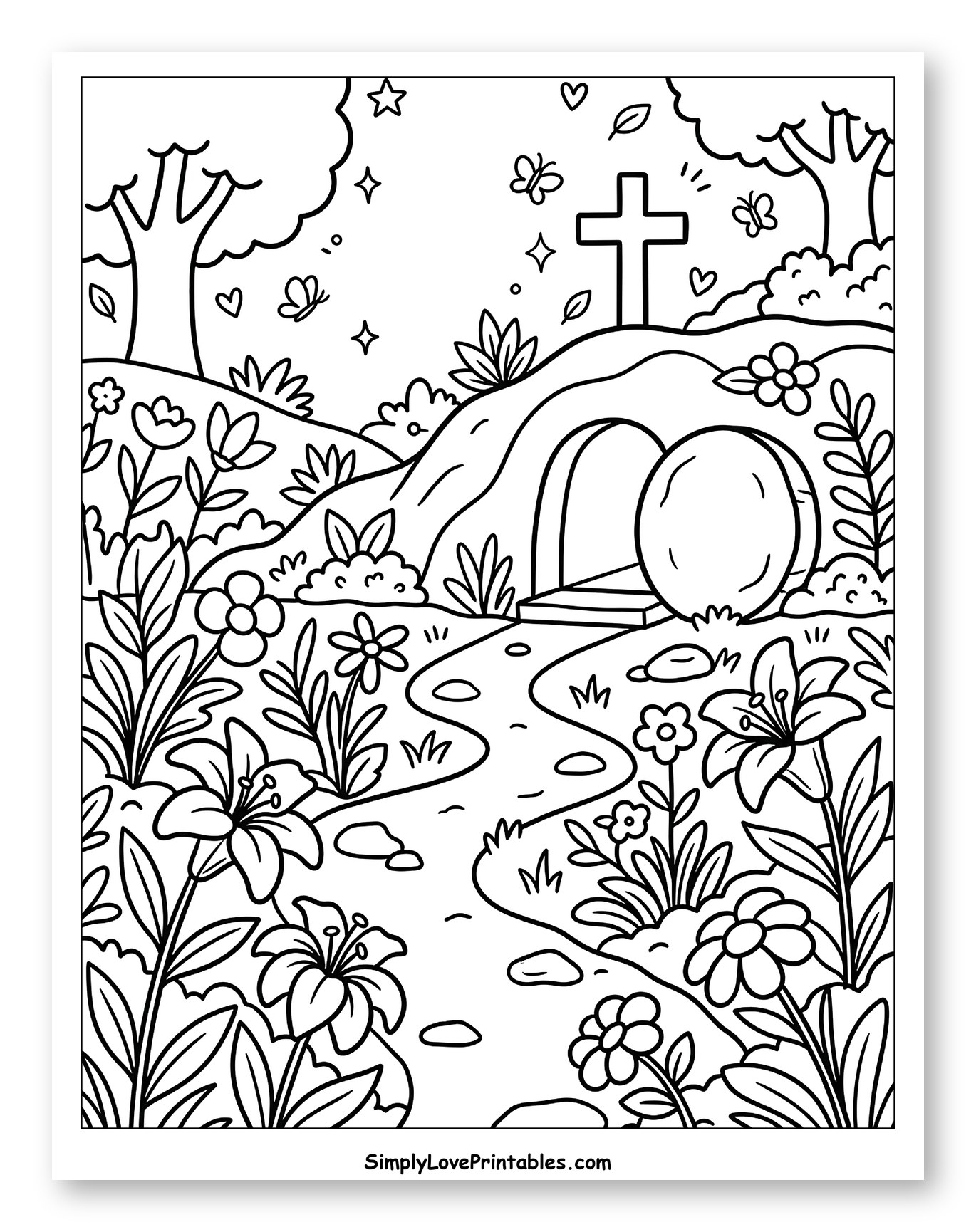 Easter Scene with Empty Tomb and Cross