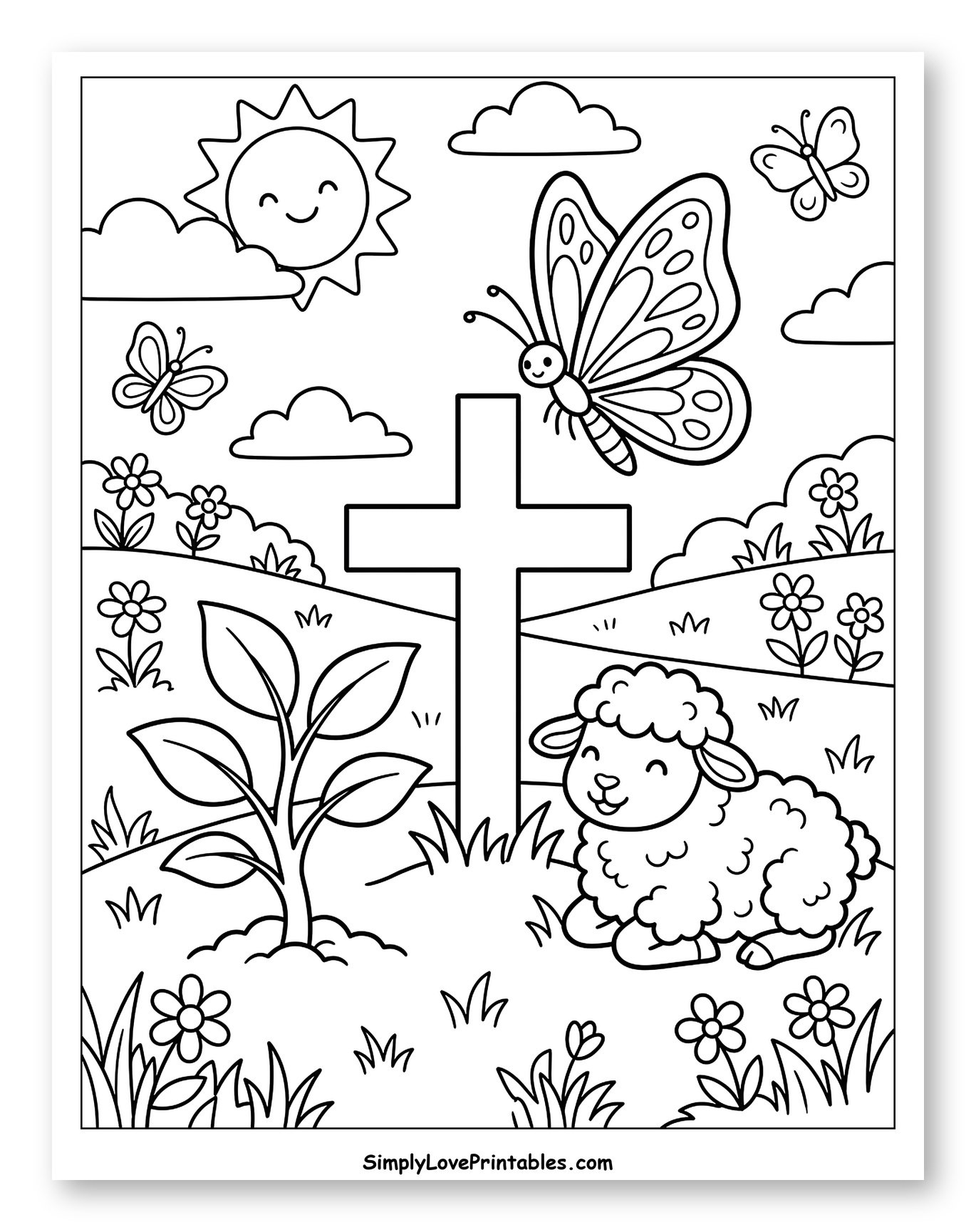 Easter Scene with Lamb and Butterflies