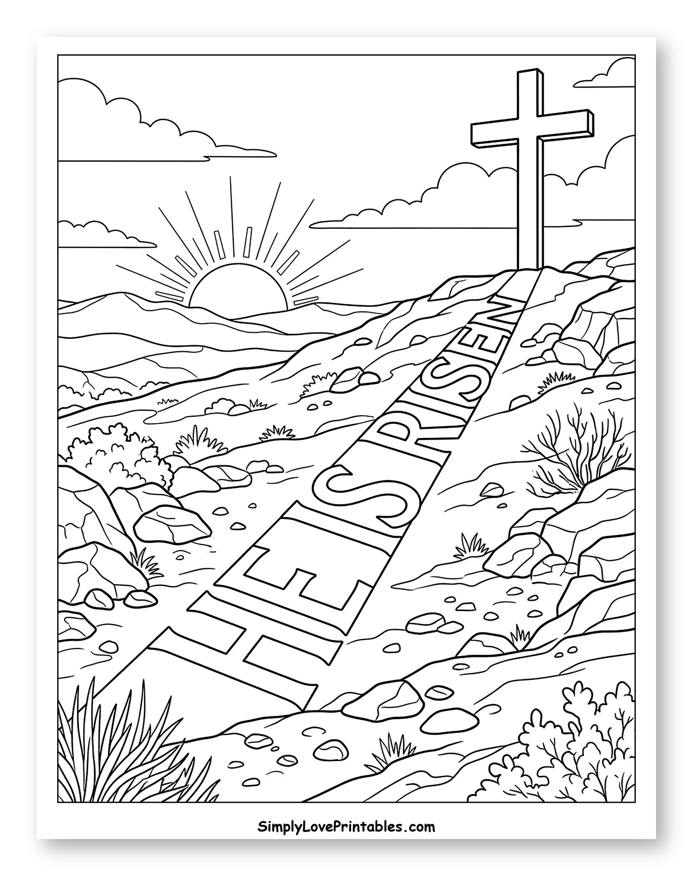 Easter Sunrise with Cross and Path to Color
