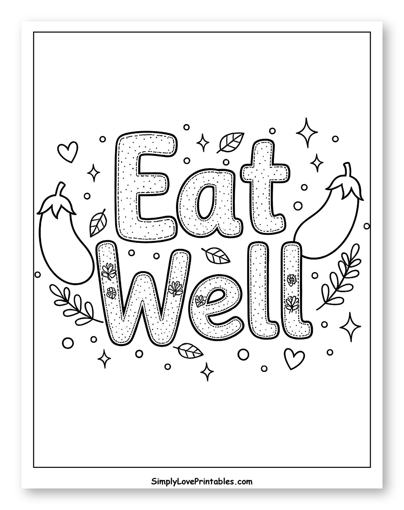 Eat Well Quote with Eggplants and Leaves