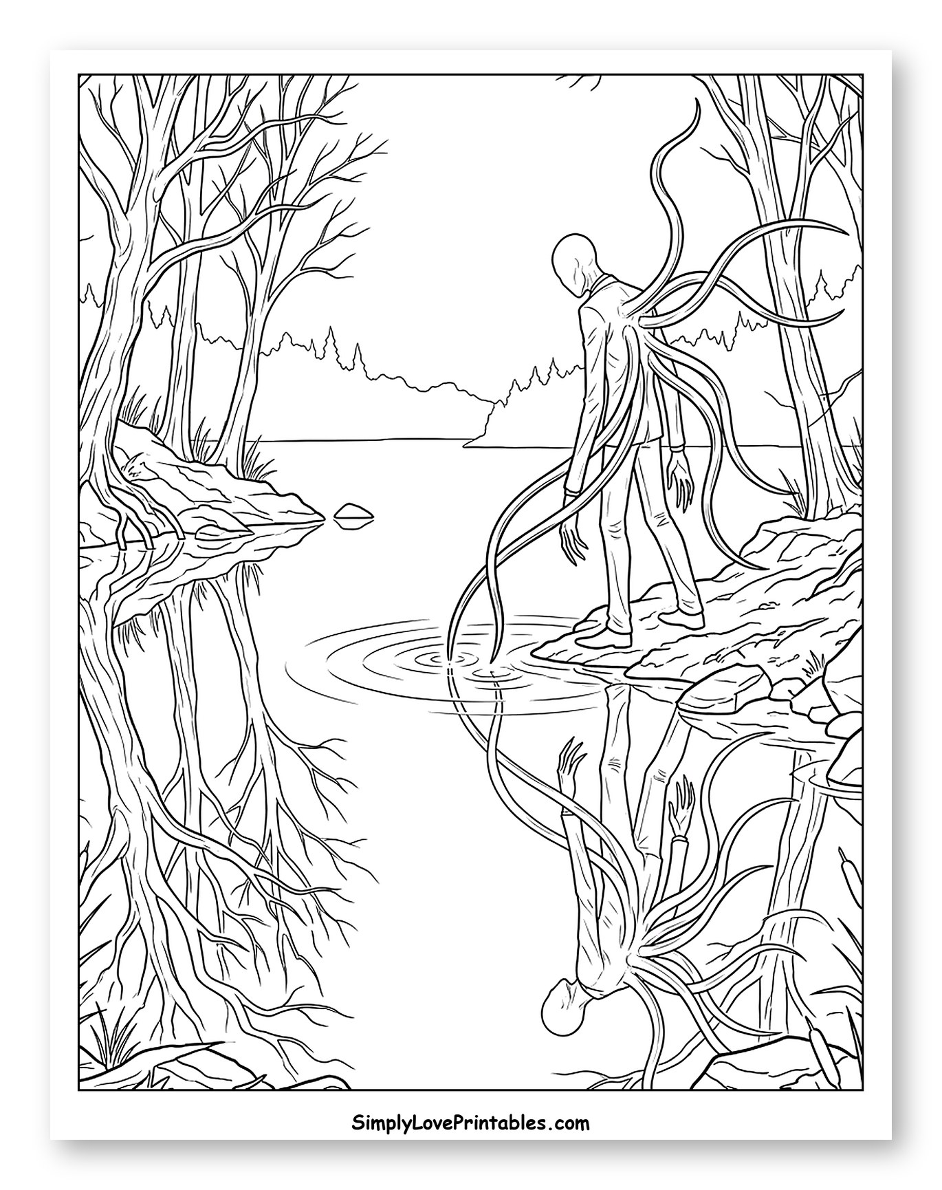Eerie Slender Man at Waters Edge to Color