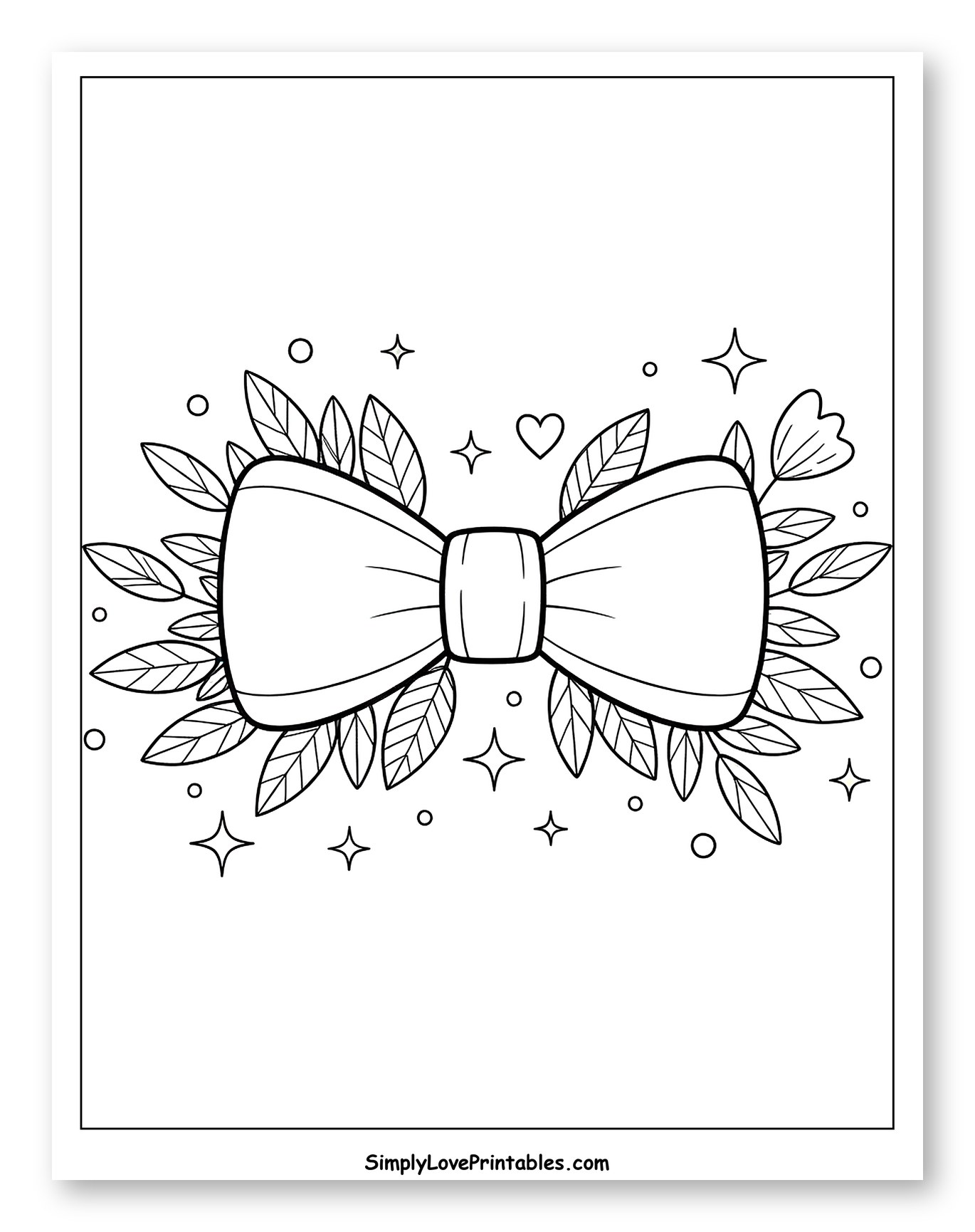 Elegant Bow Tie with Floral Elements Coloring Page for Adults