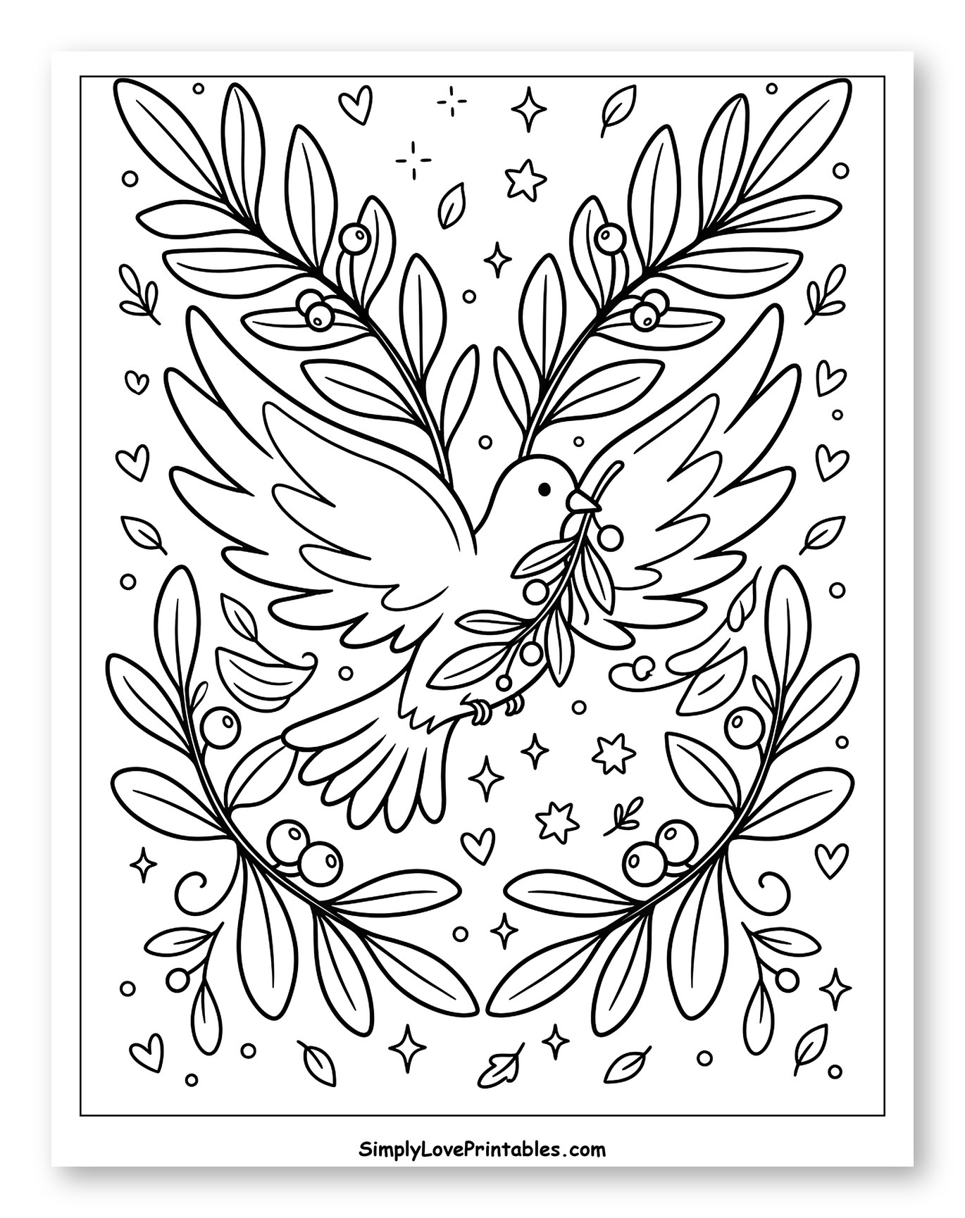 Elegant Dove with Berried Branches Coloring Sheet for Adults