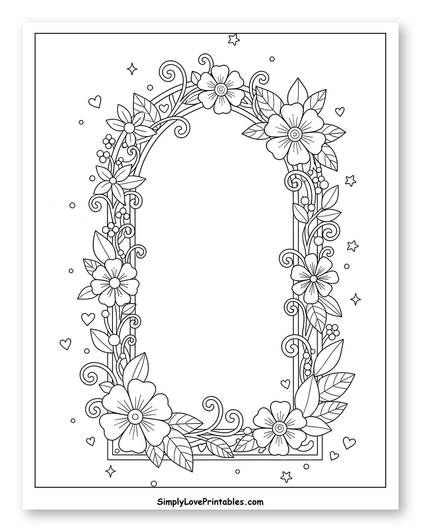 Elegant Floral Oval Frame with Hearts and Stars
