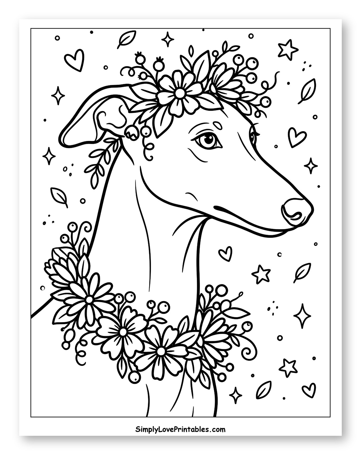 Elegant Greyhound with Floral Wreath and Garland