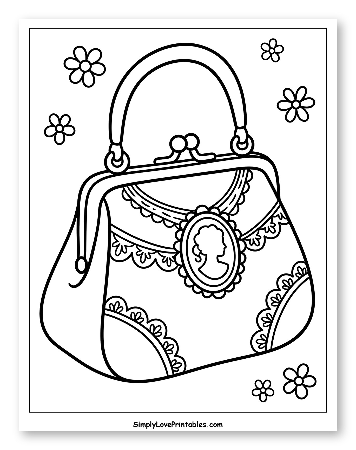 Elegant Handbag with Cameo Brooch and Flowers