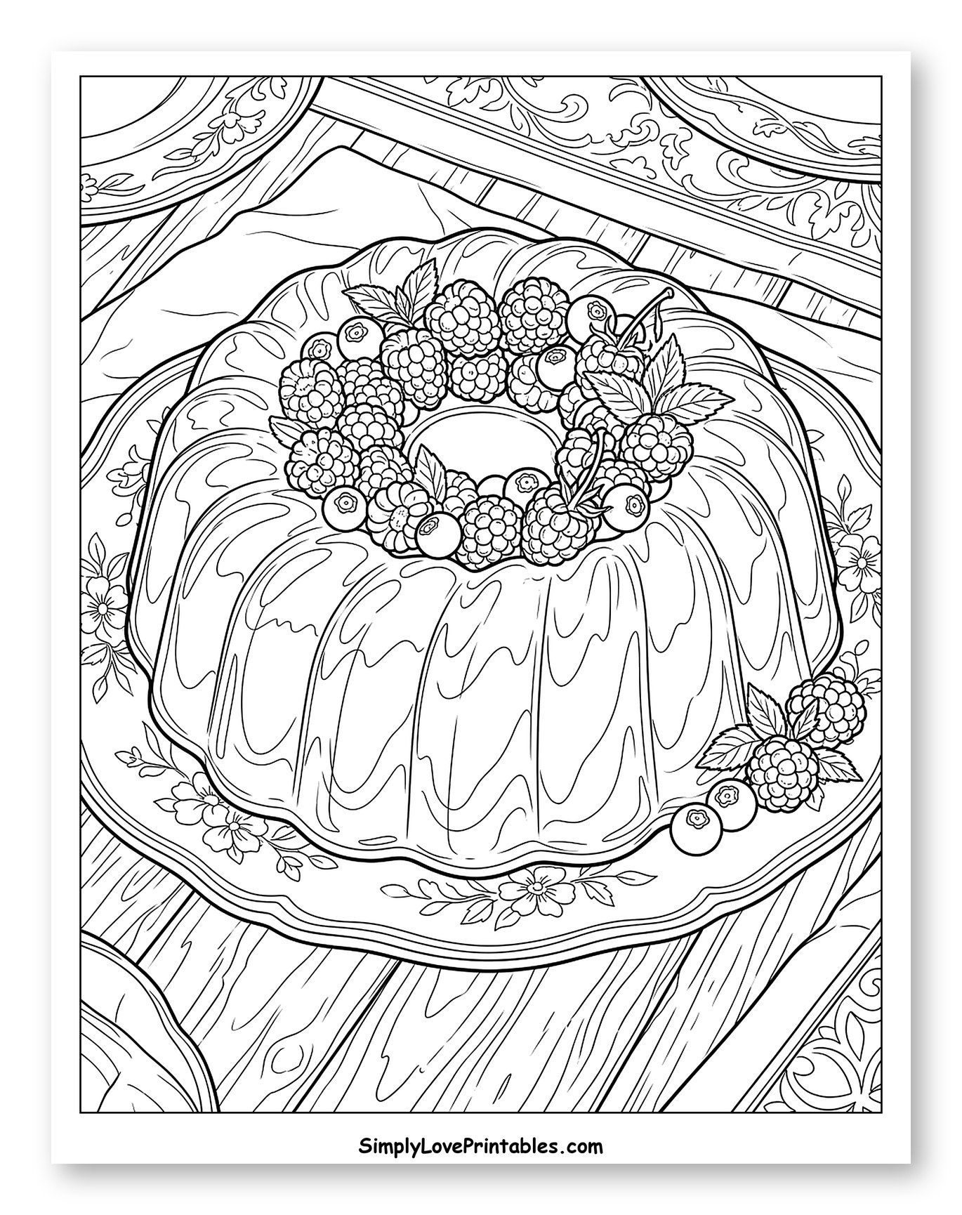 Elegant Jello Dessert with Fresh Berries Coloring Page