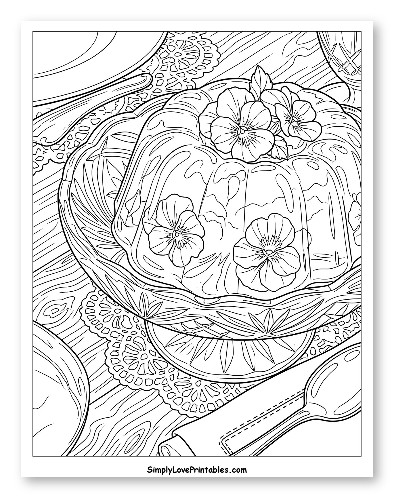Elegant Jello Mold Dessert with Pansies to Color