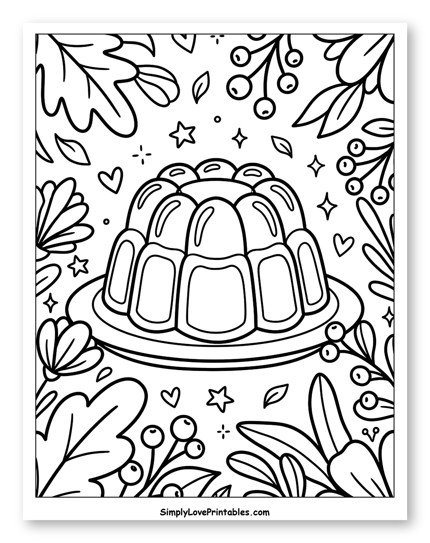 Elegant Jello Mold with Floral Accents Coloring Page for Adults
