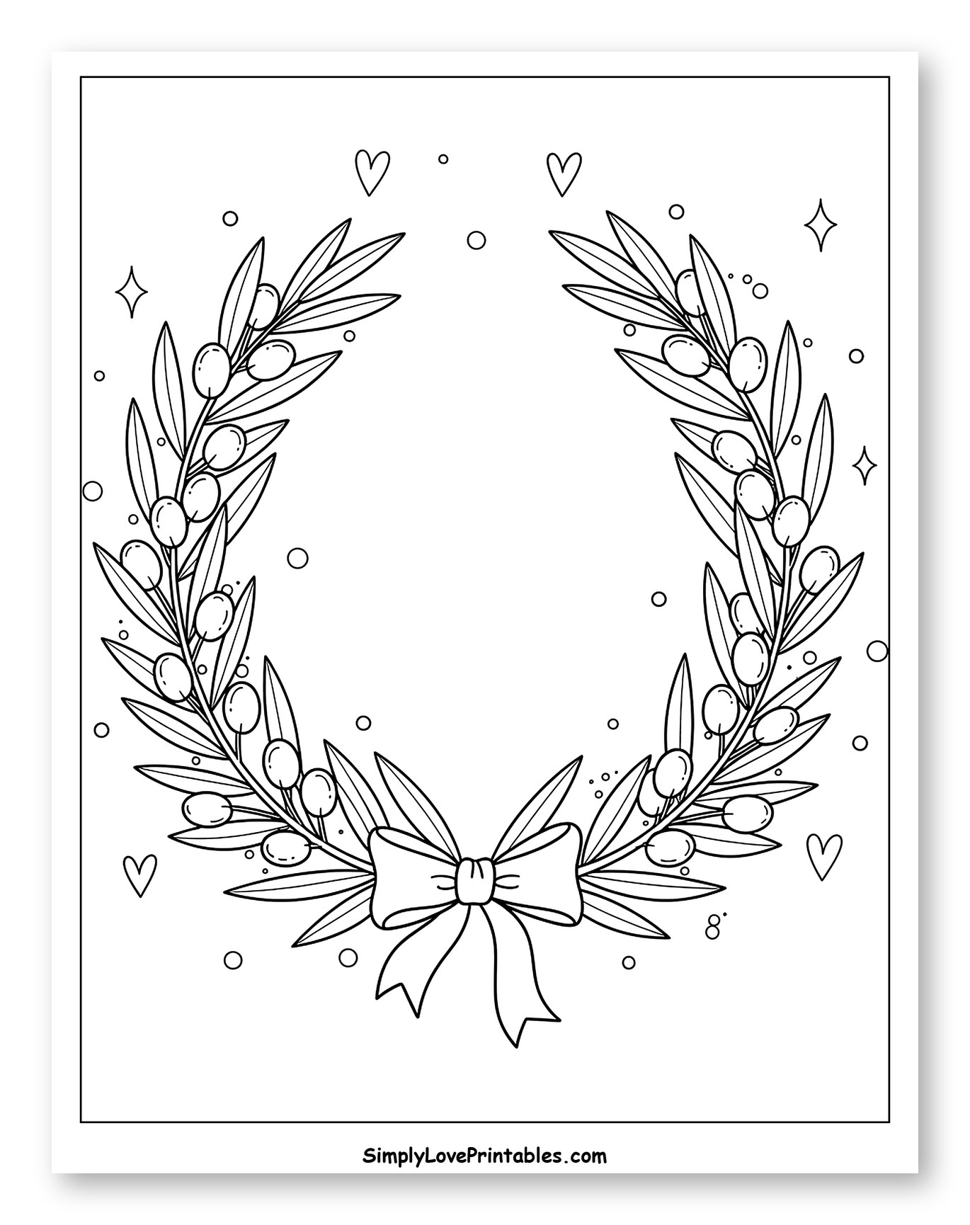 Elegant Olive Branch Wreath with Hearts