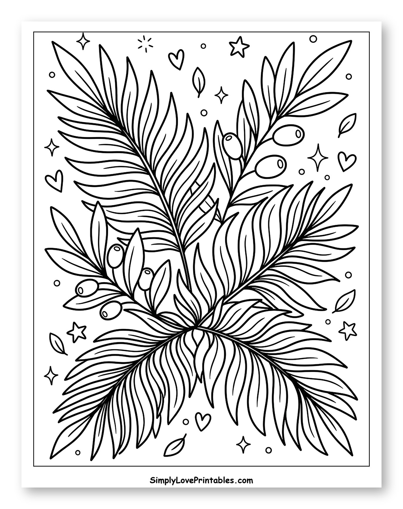 Elegant Palm Leaves and Olive Branches Coloring Sheet for Adults
