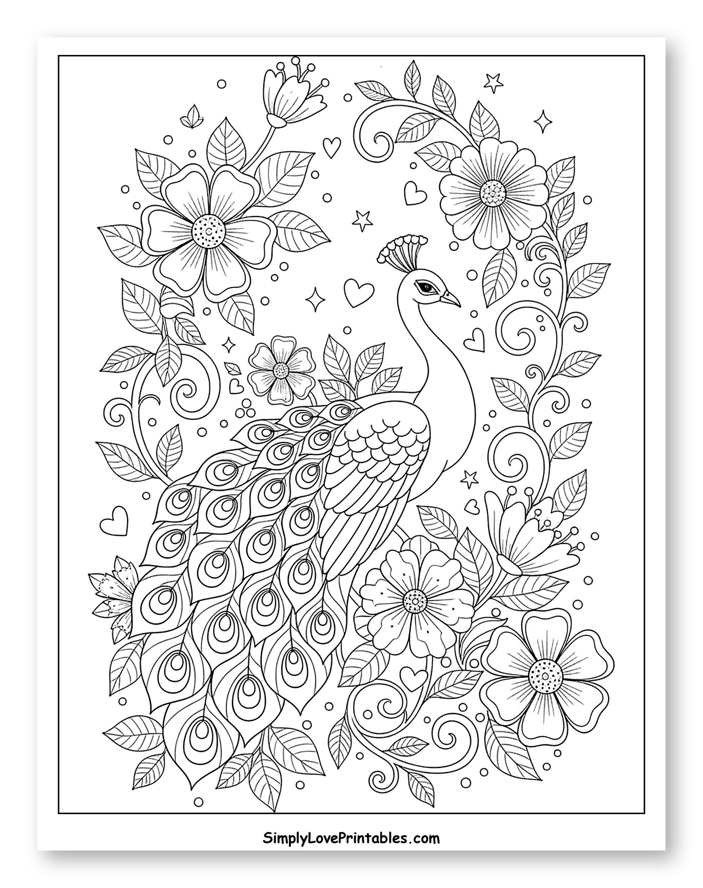 Elegant Peacock Among Whimsical Flowers