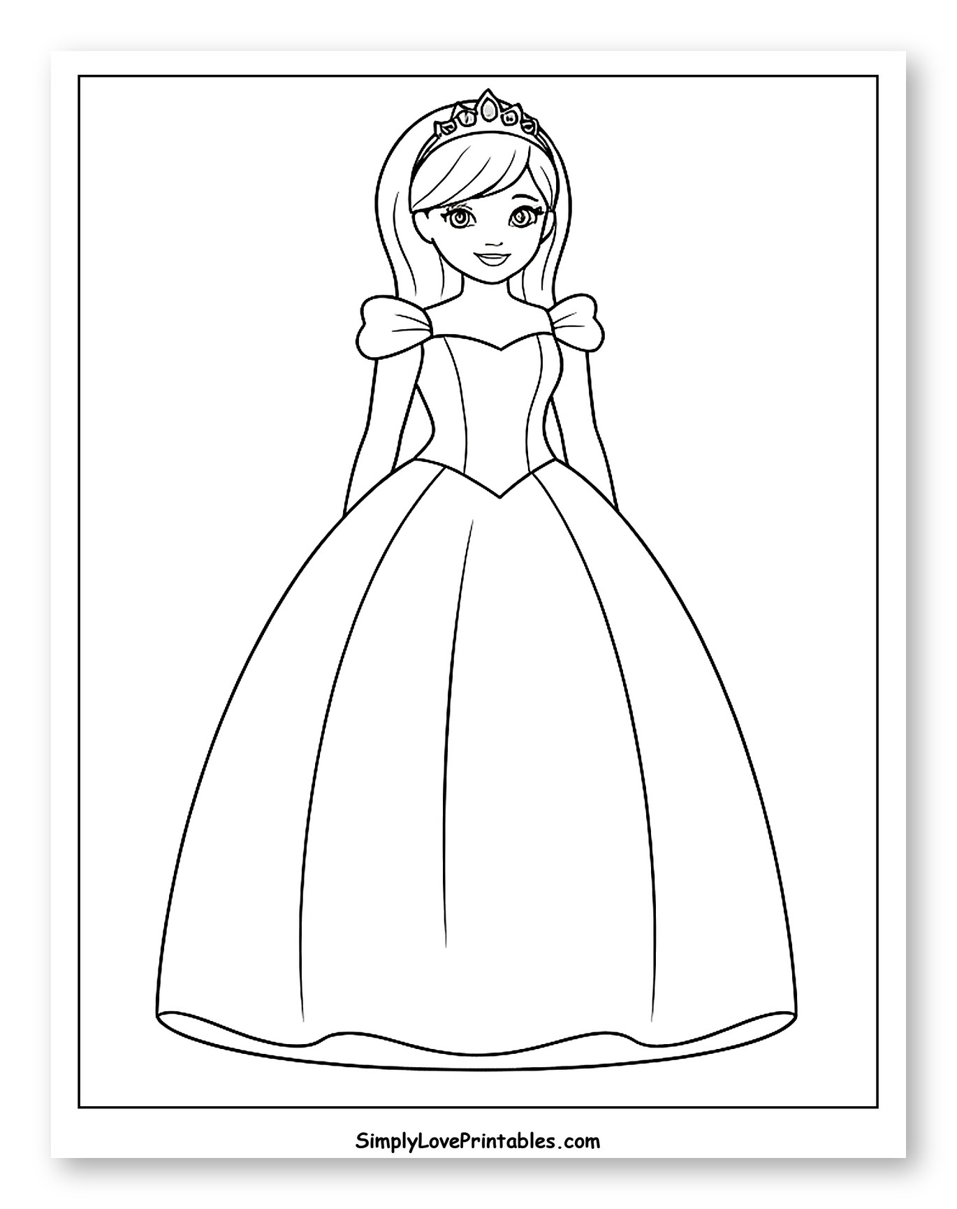 Elegant Princess in a Formal Dress Coloring Sheet for Toddlers