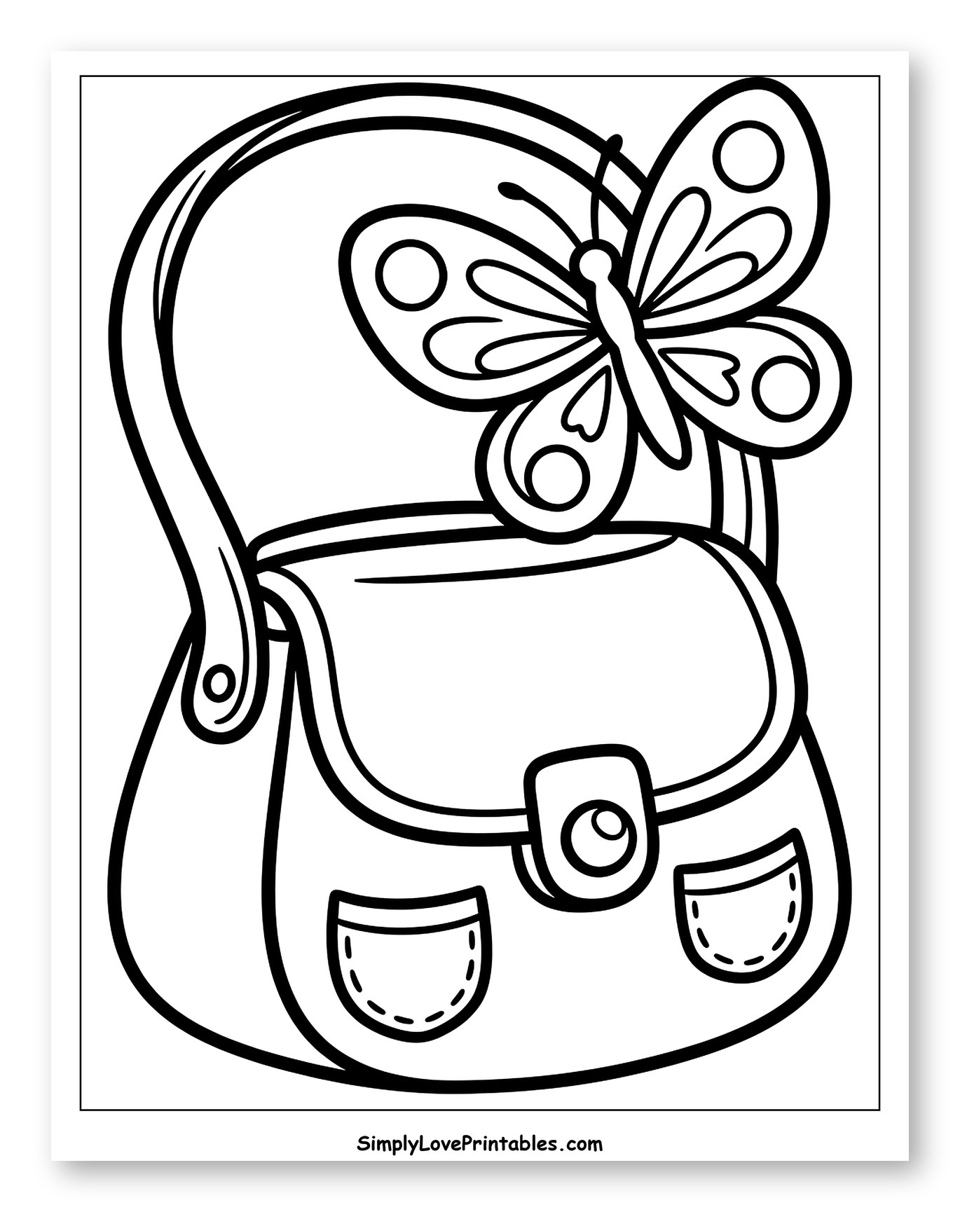 Elegant Purse with a Butterfly Decoration to Color for Toddlers