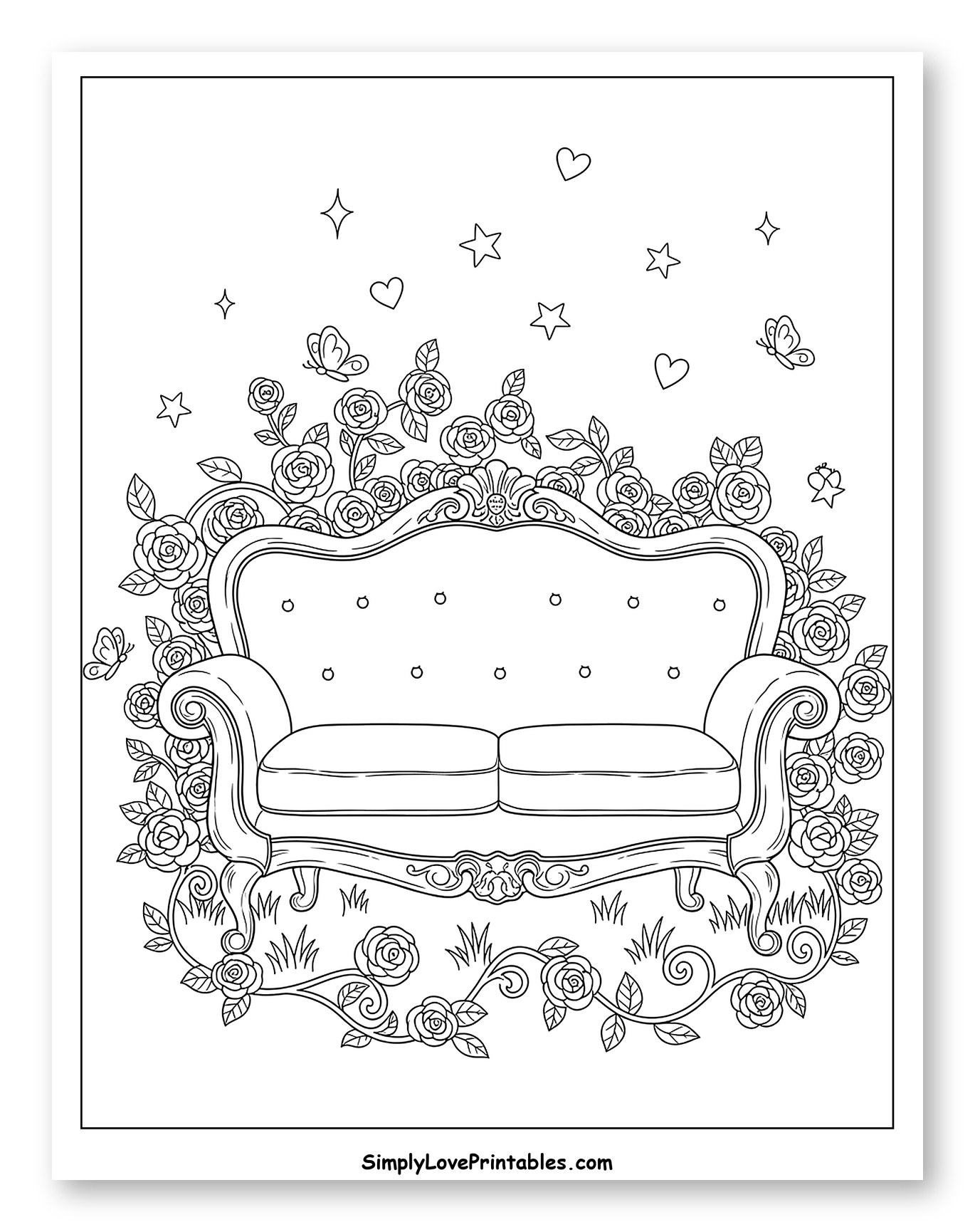 Elegant Sofa Adorned with Roses and Stars