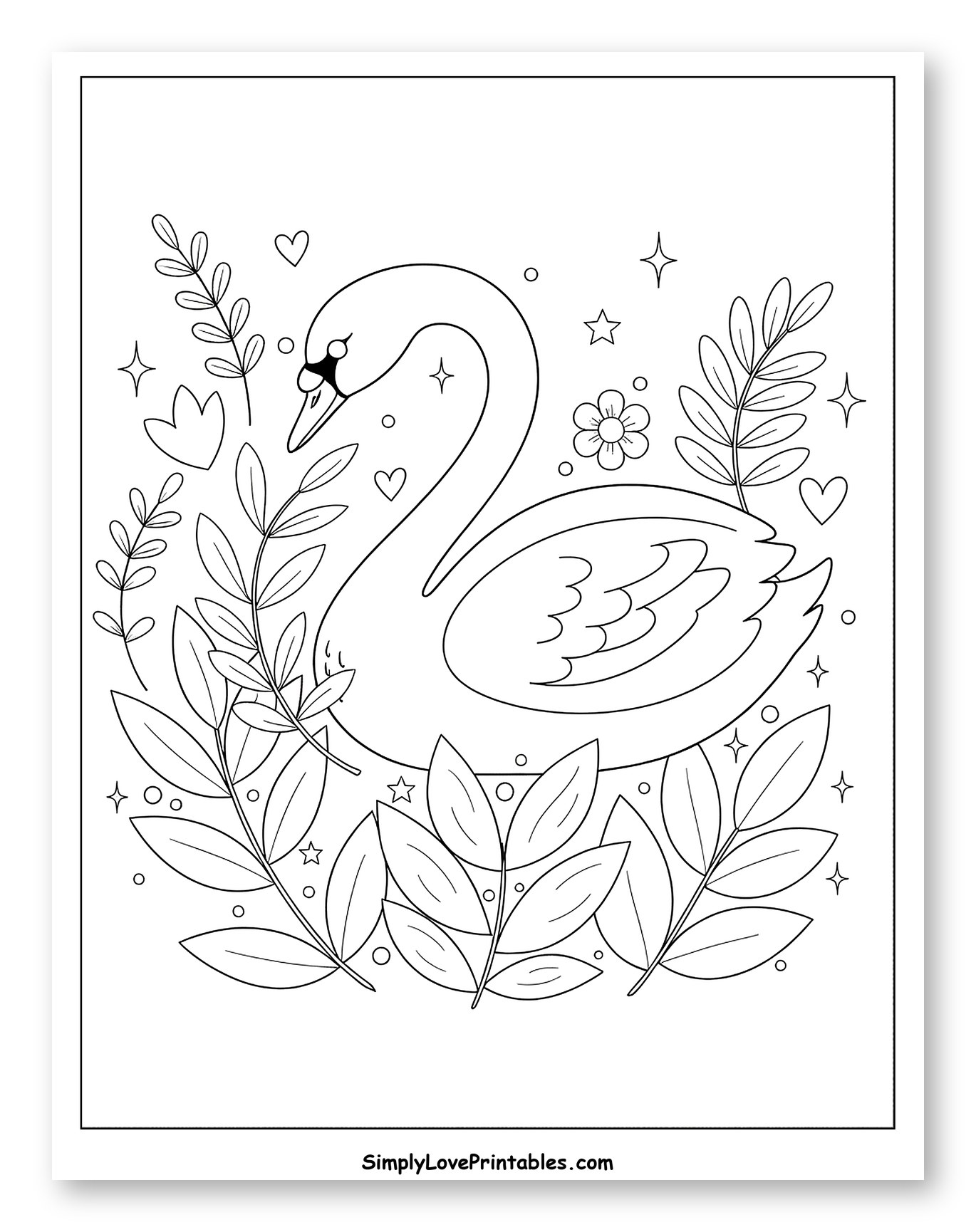 Elegant Swan Among Leaves and Stars