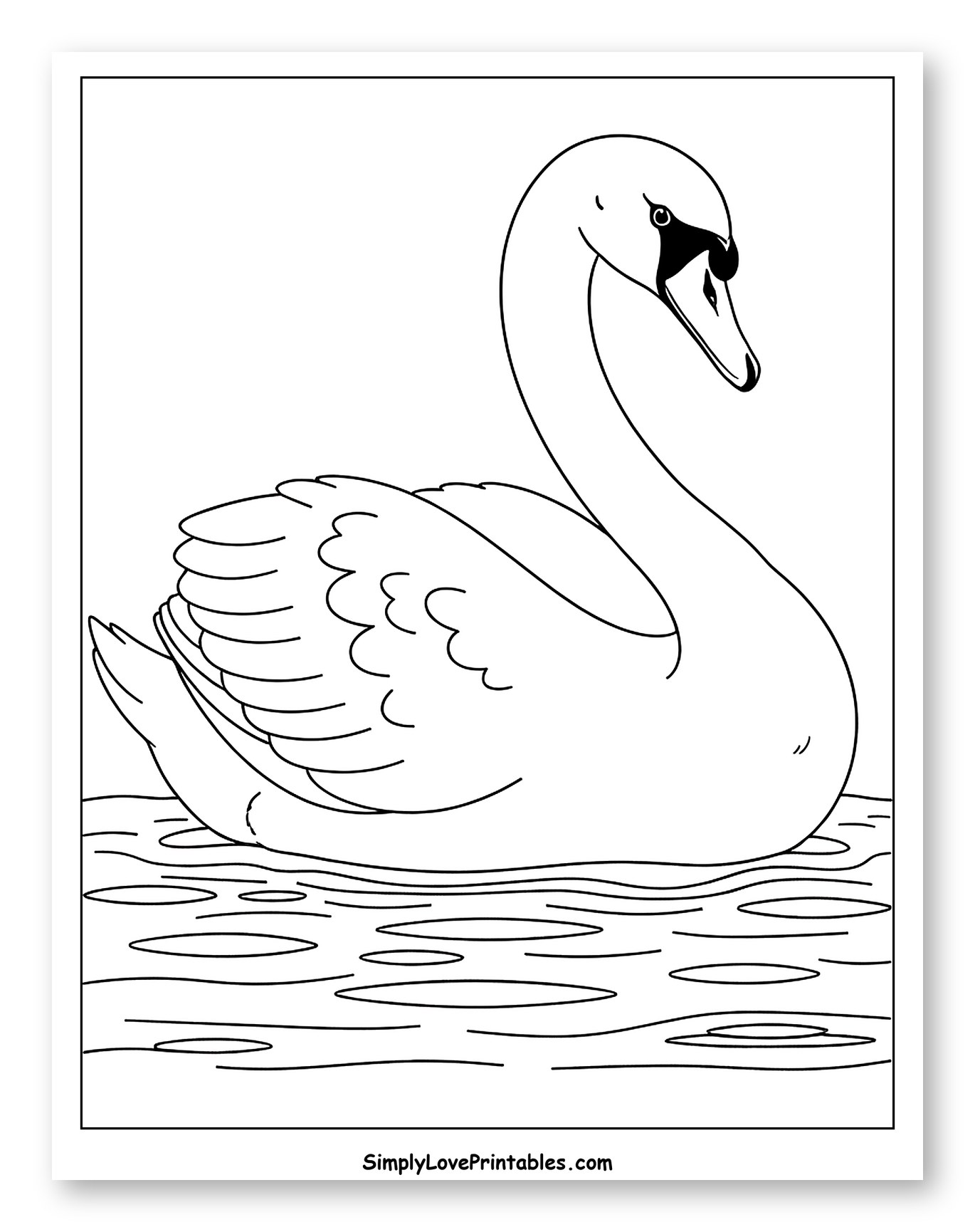 Elegant Swan Floating on Water Coloring Page for Toddlers