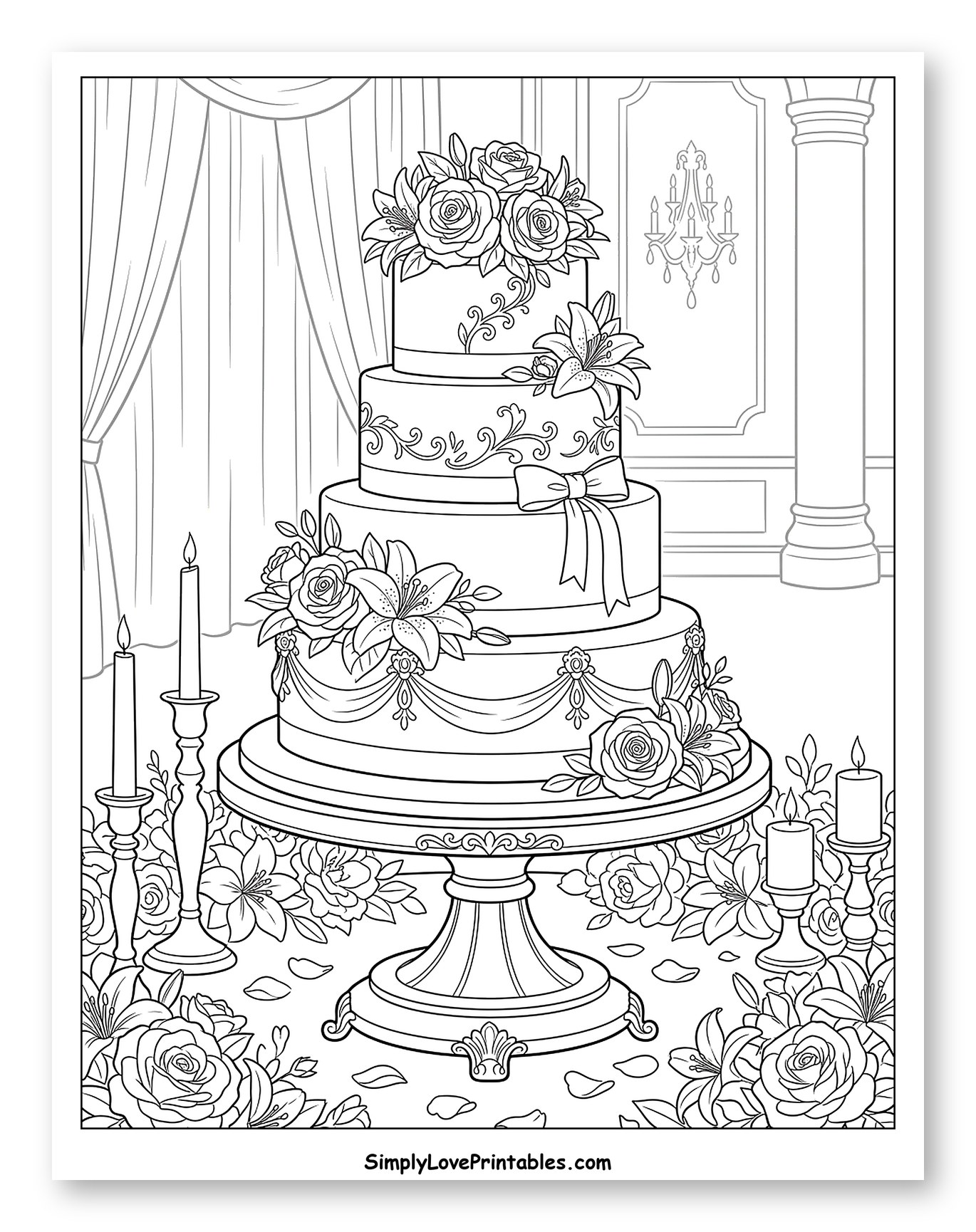 Elegant Tiered Wedding Cake with Flowers and Candles