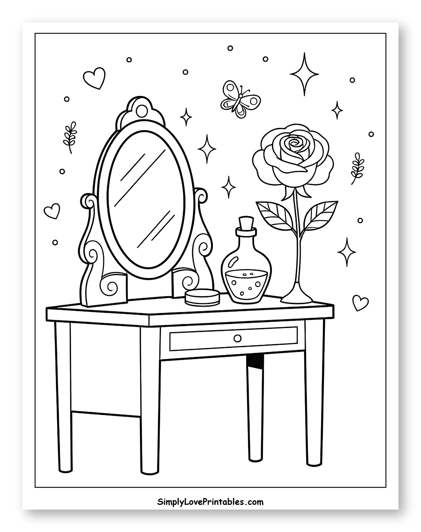 Elegant Vanity with Rose and Butterfly