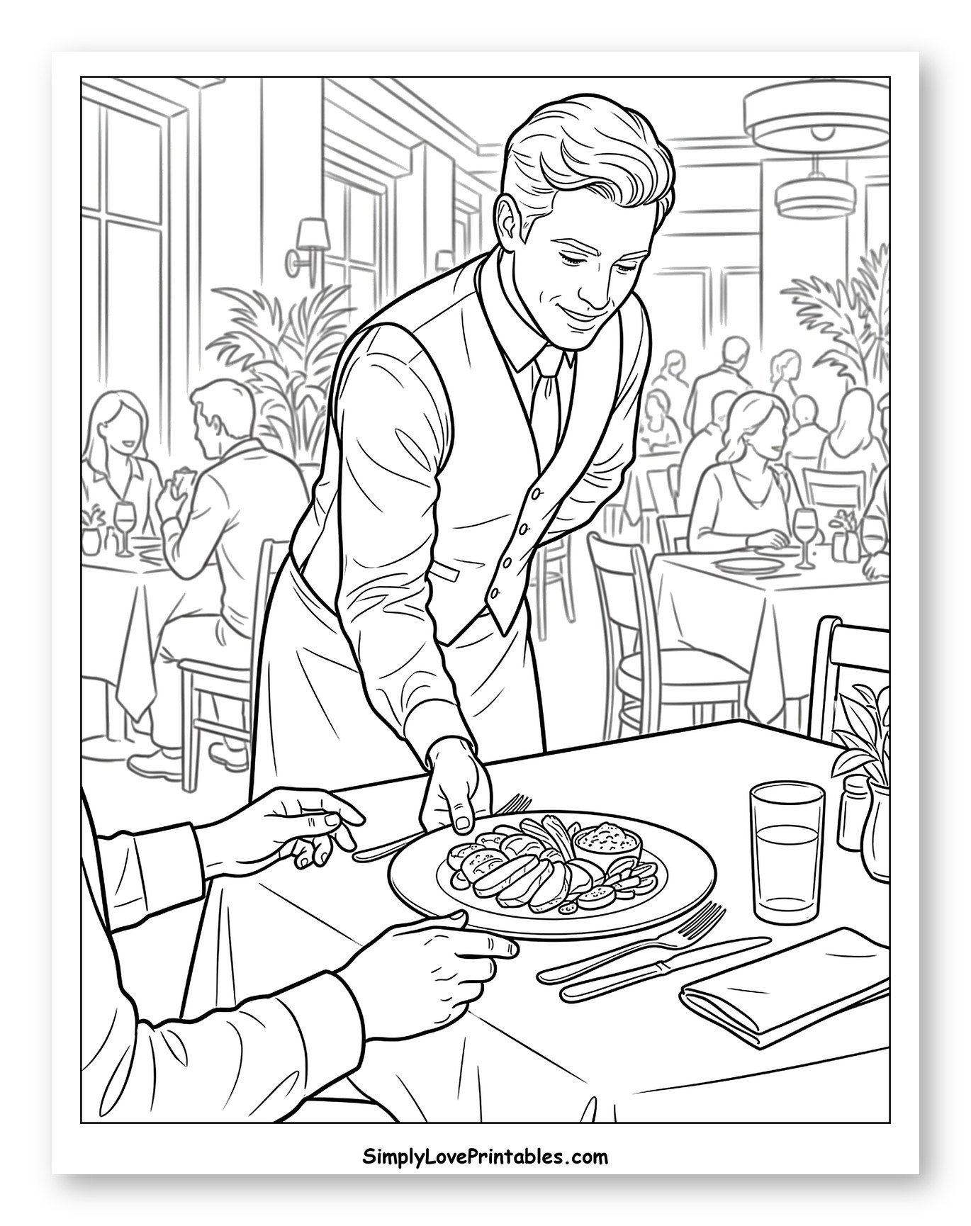 Elegant Waiter Serving Dish at Restaurant