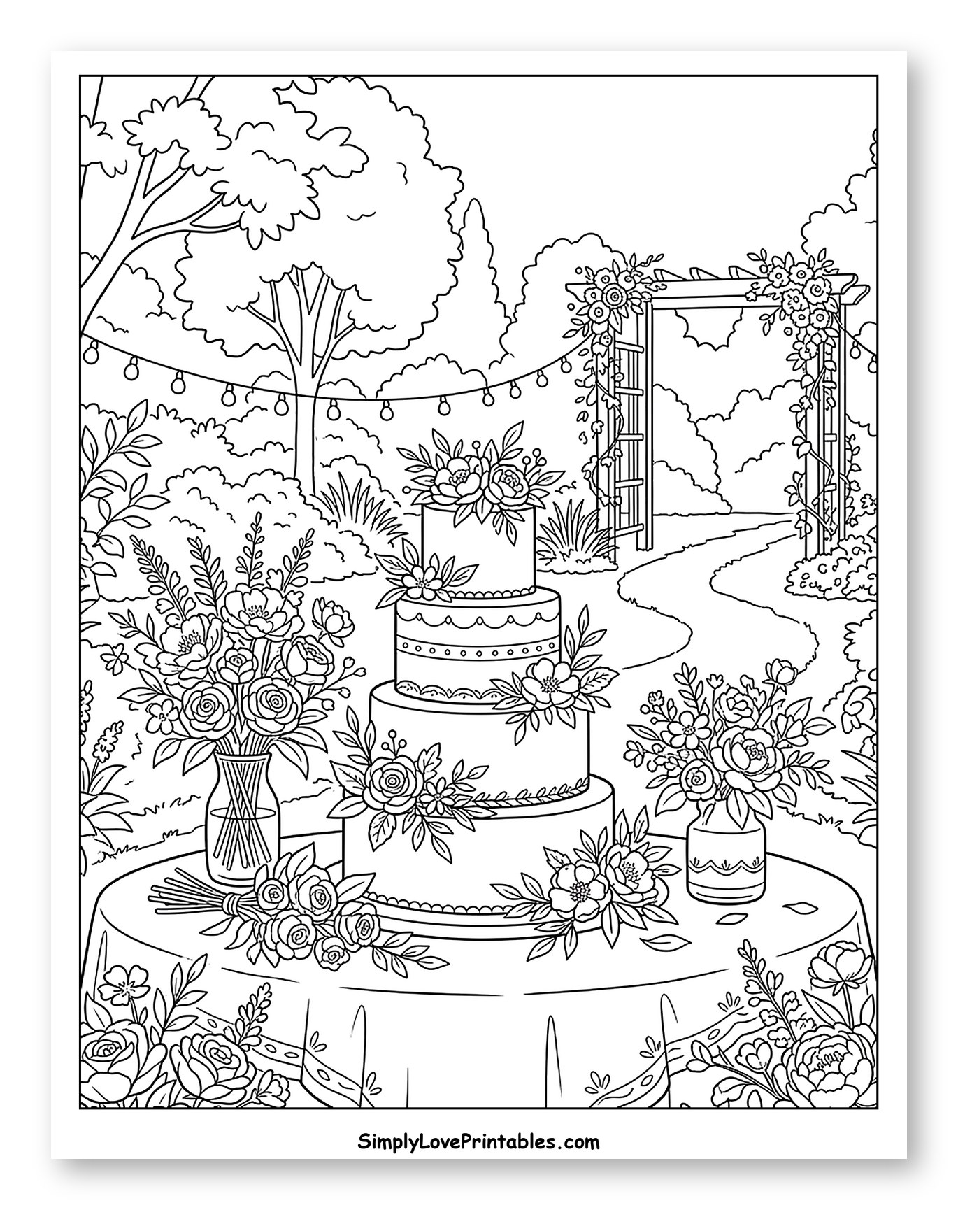 Elegant Wedding Cake in a Garden Setting
