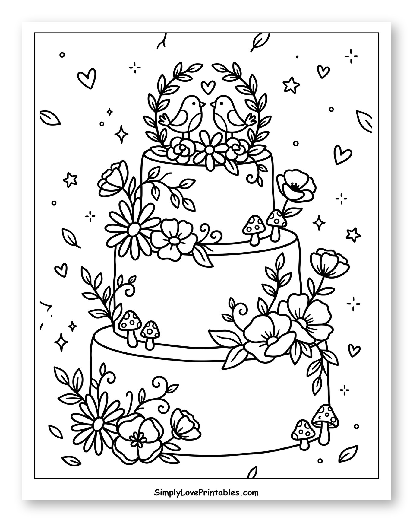 Elegant Wedding Cake with Love Birds and Floral Decor