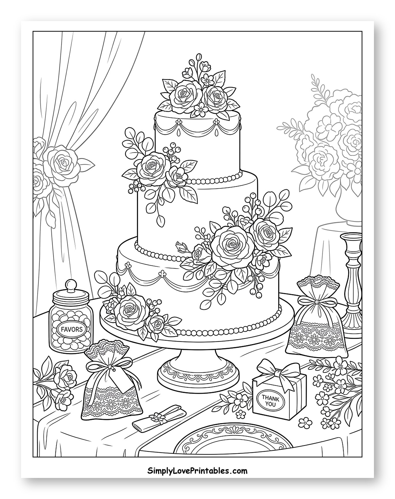 Elegant Wedding Cake with Table Favors