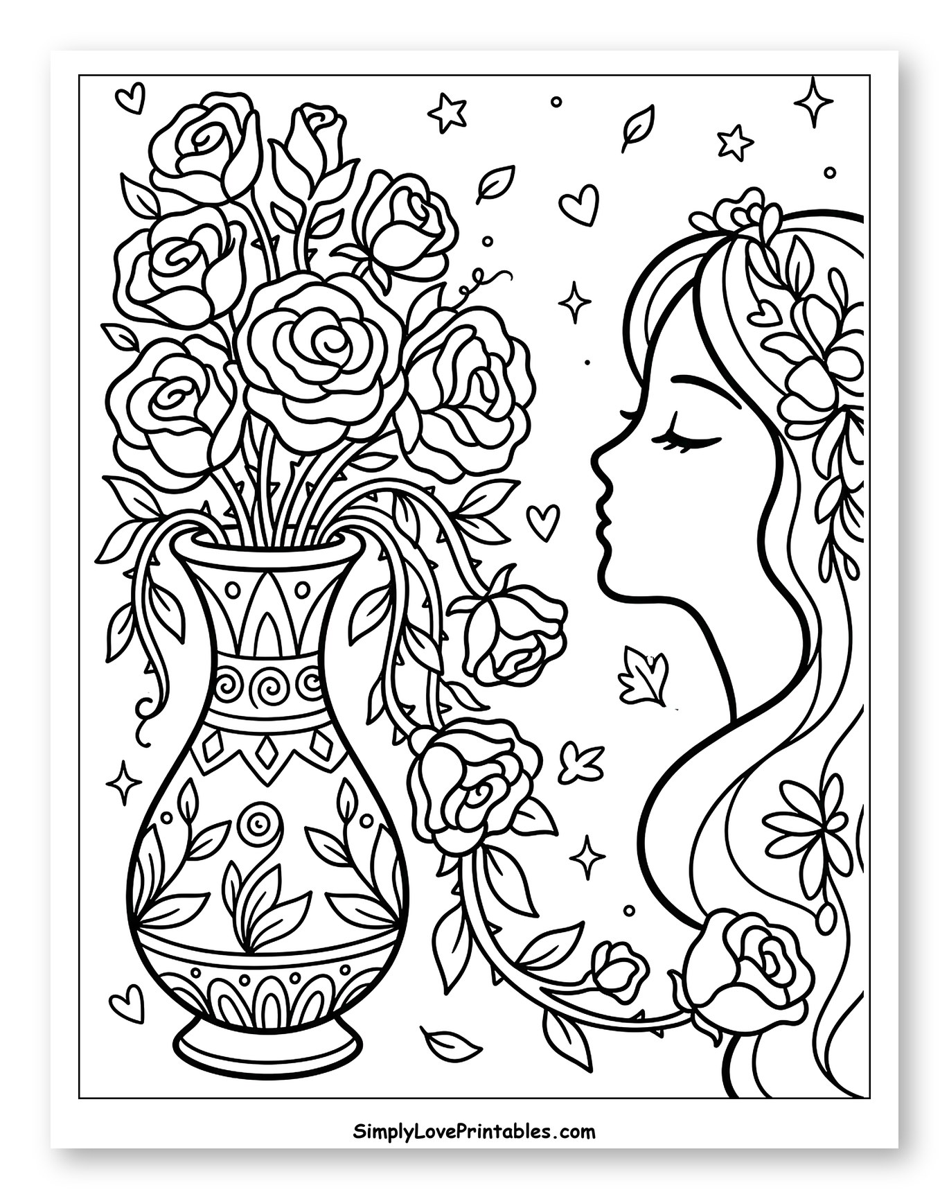Elegant Woman and Vase of Roses