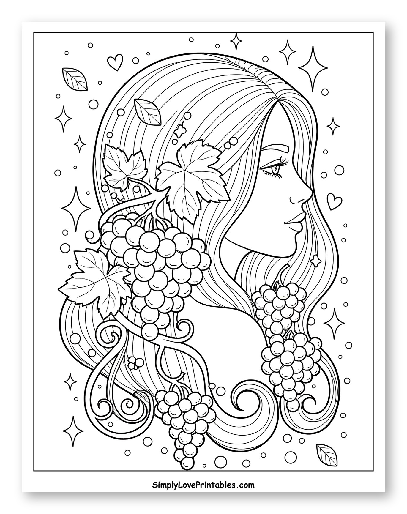 Elegant Woman with Grapes and Swirling Hair