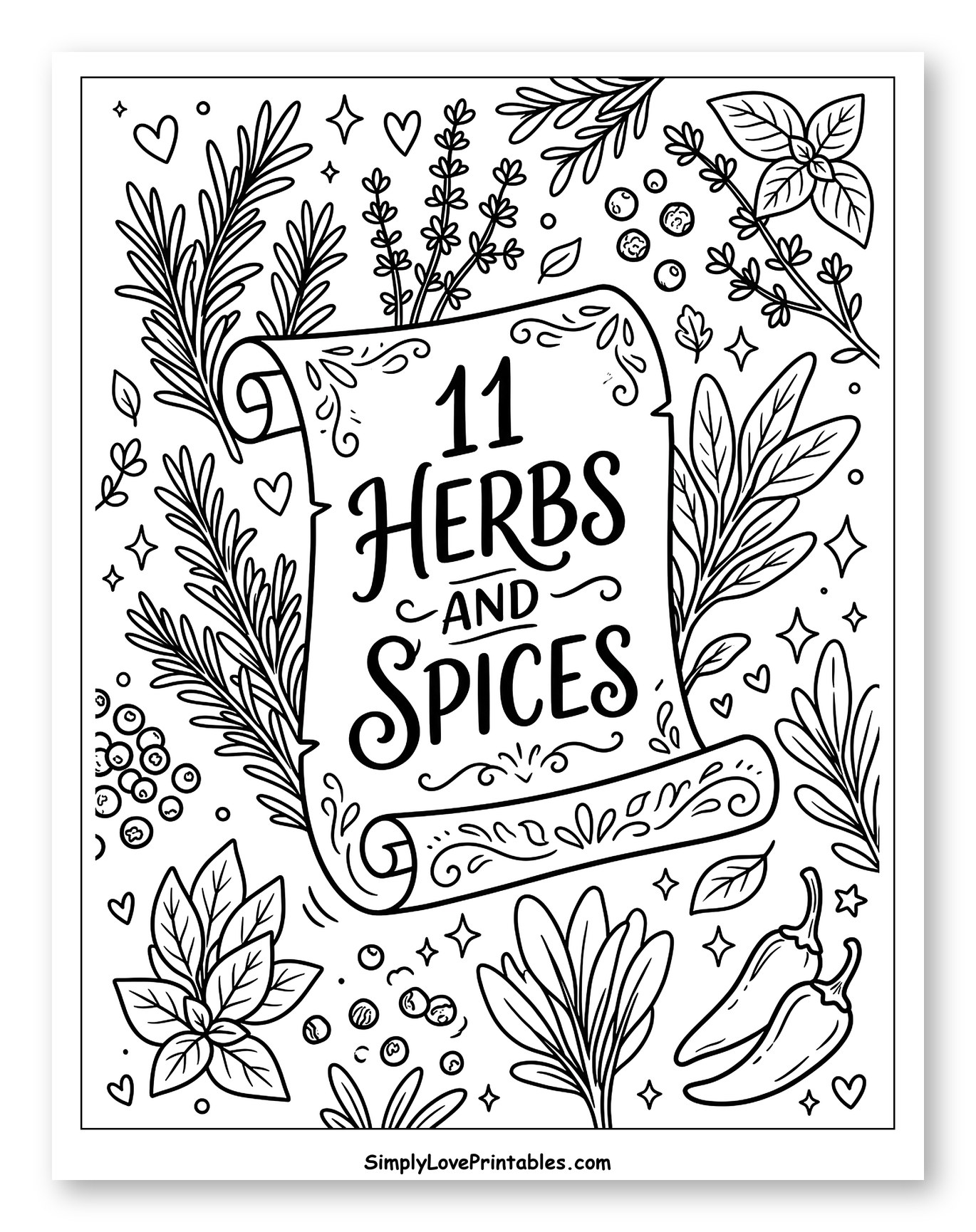 Eleven Herbs and Spices Scroll Design to Color for Adults