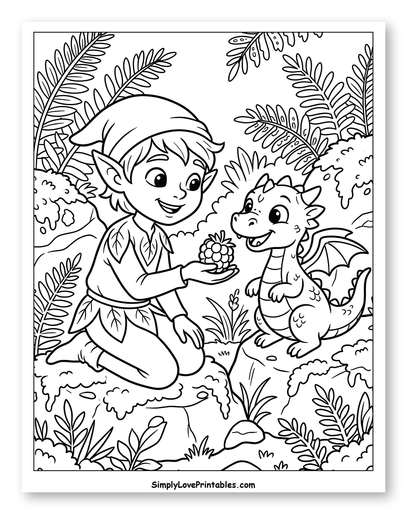 Elf Offering Berries to a Baby Dragon