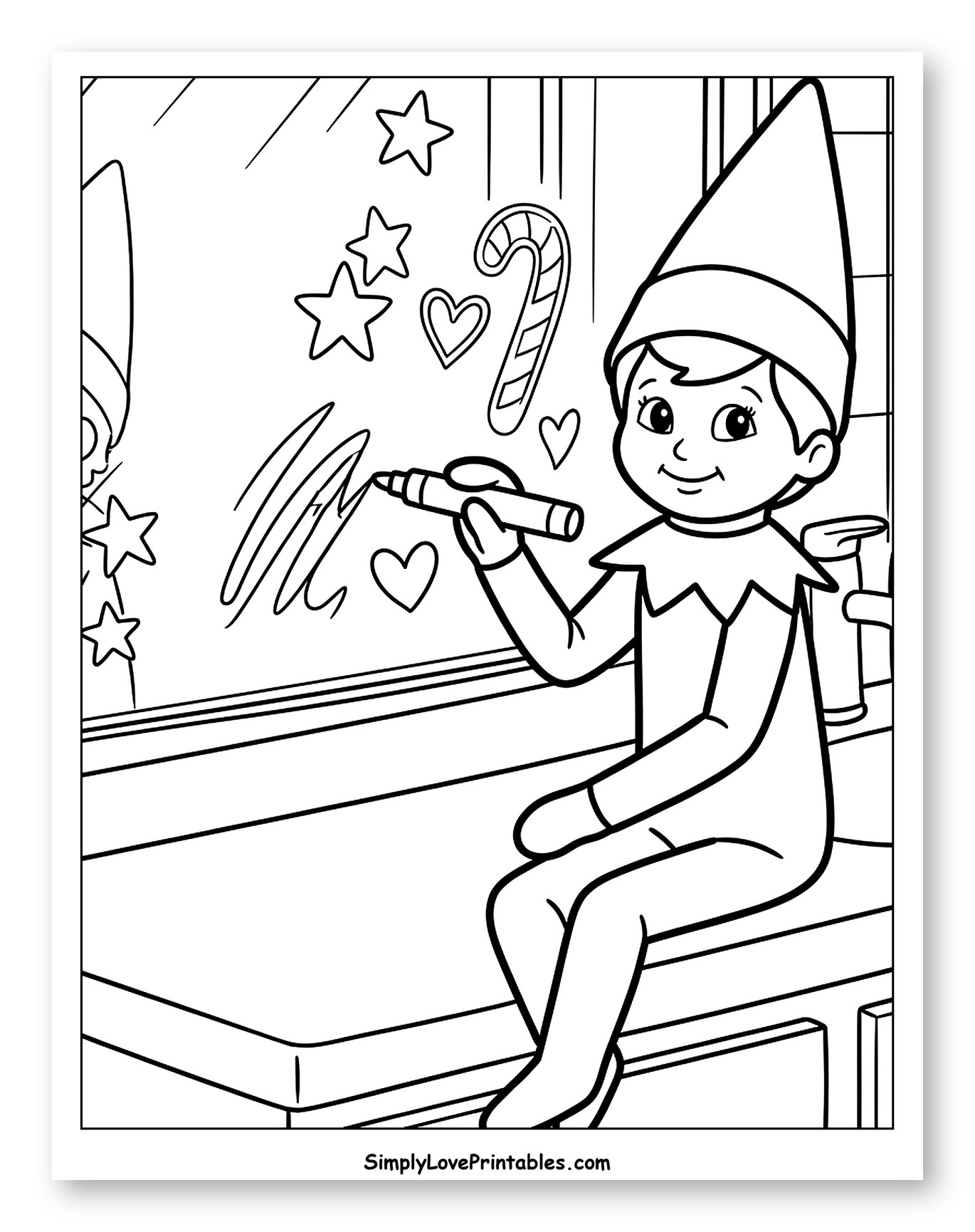 Elf on the Shelf Drawing on a Bathroom Mirror Coloring Sheet for Kids