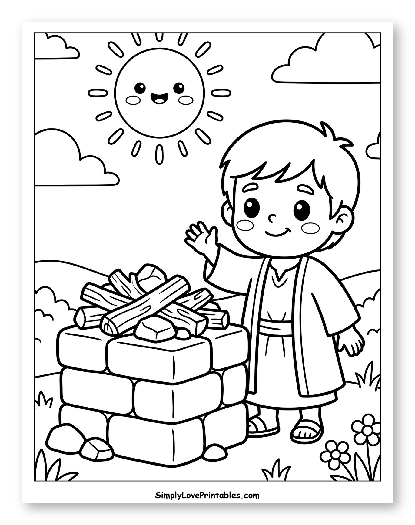 Elijah and the Altar with Wood to Color for Kids