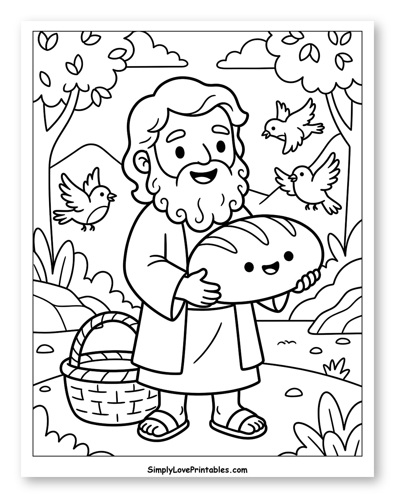 Elijah Holding Loaf of Bread with Birds