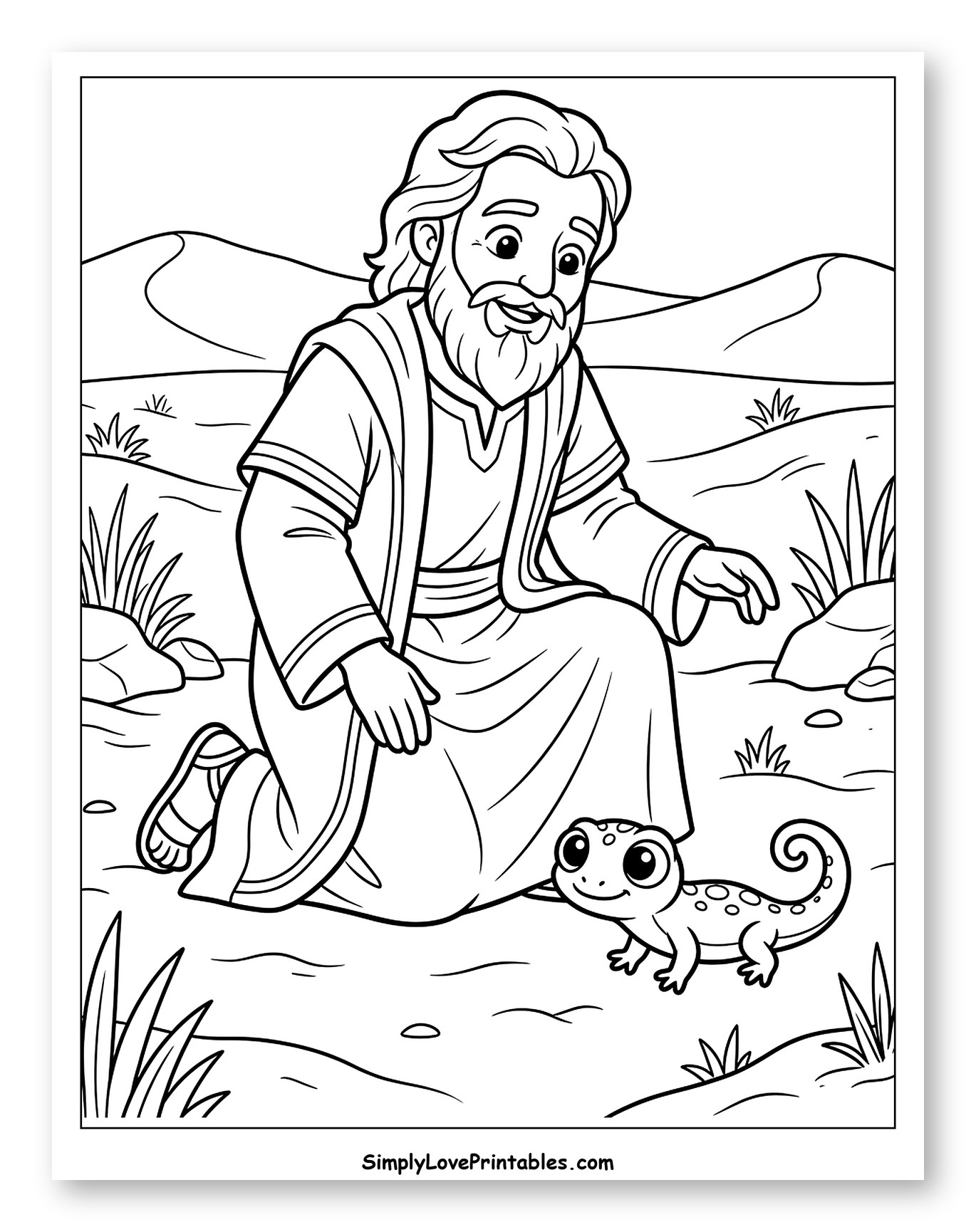 Elijah Kneeling with a Desert Lizard