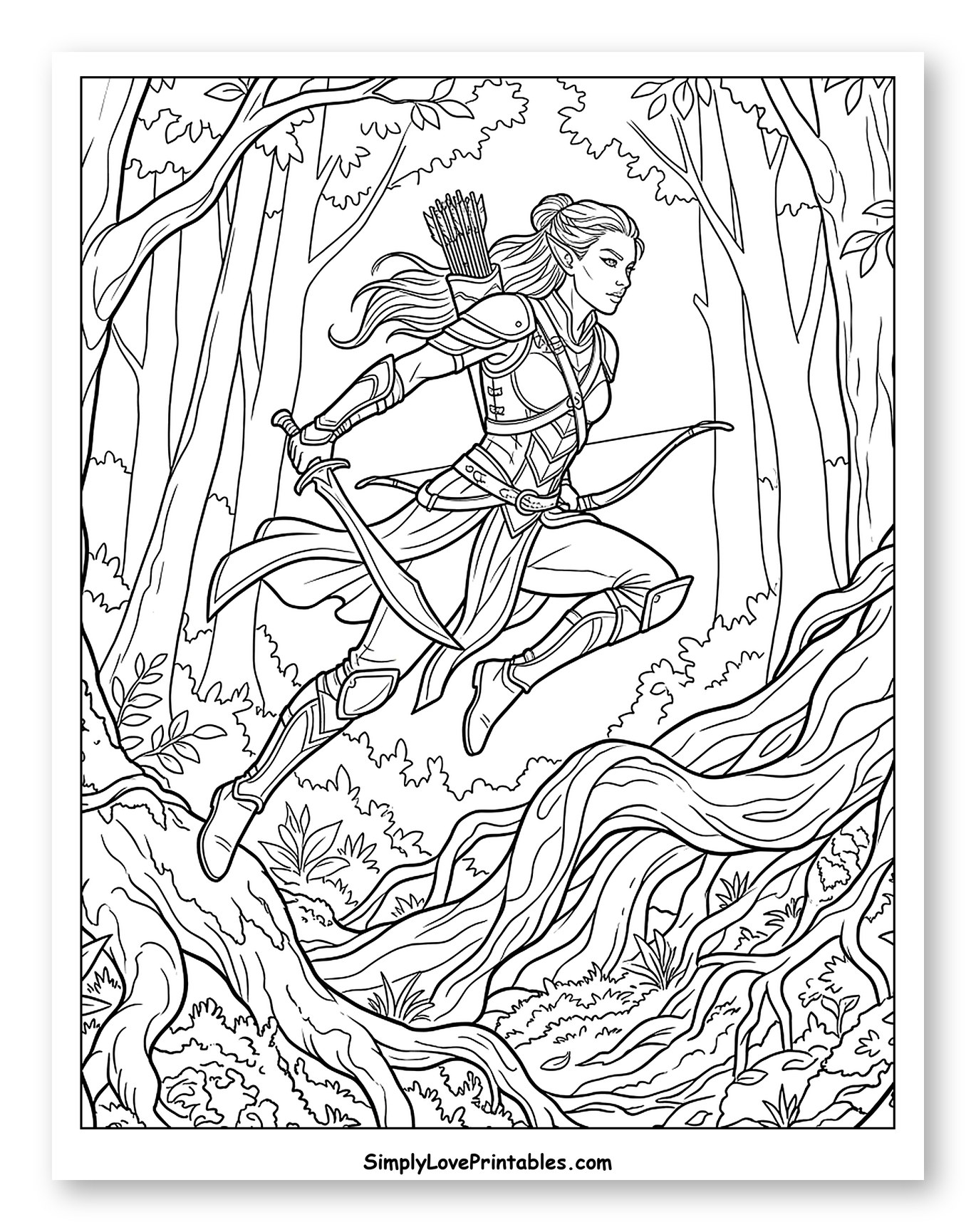 Elven Archer Leaping Through a Forest