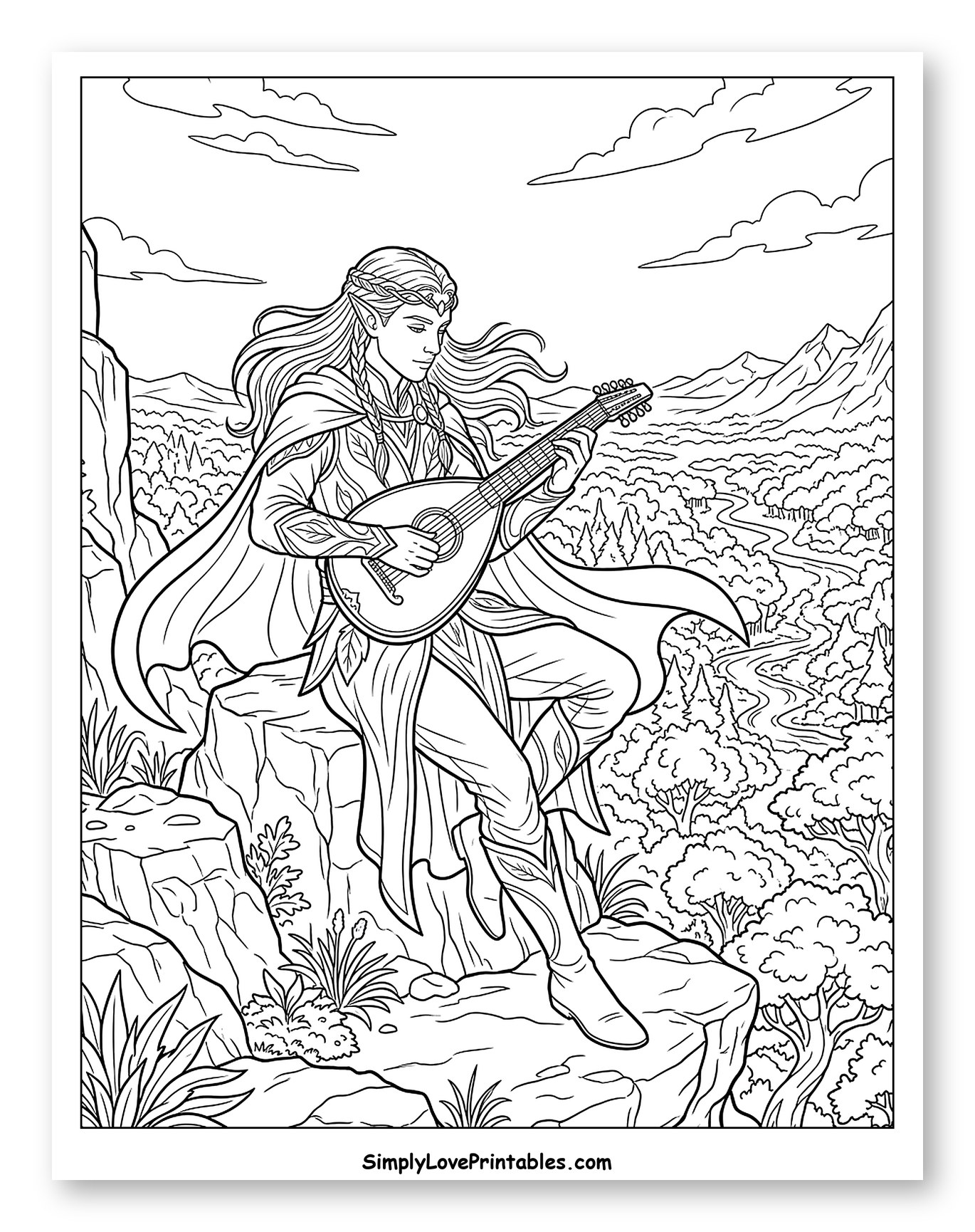 Elven Musician Overlooking a Forest Valley