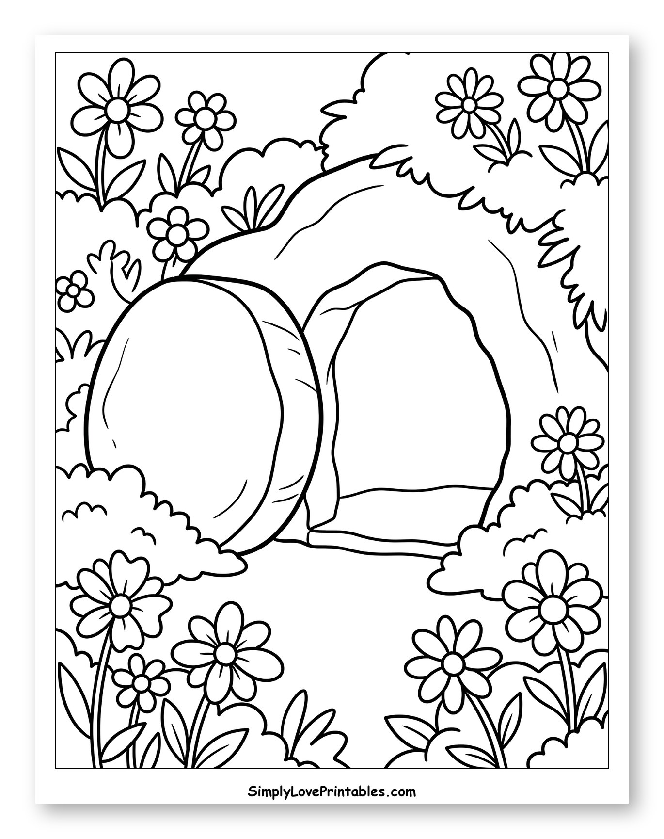Empty Tomb with Stone Rolled Away Coloring Sheet for Kids