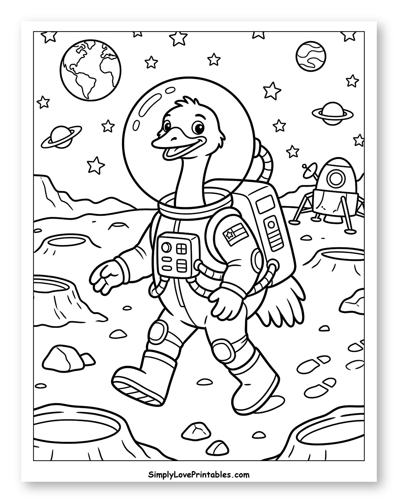 Emu Astronaut Walking on the Moon