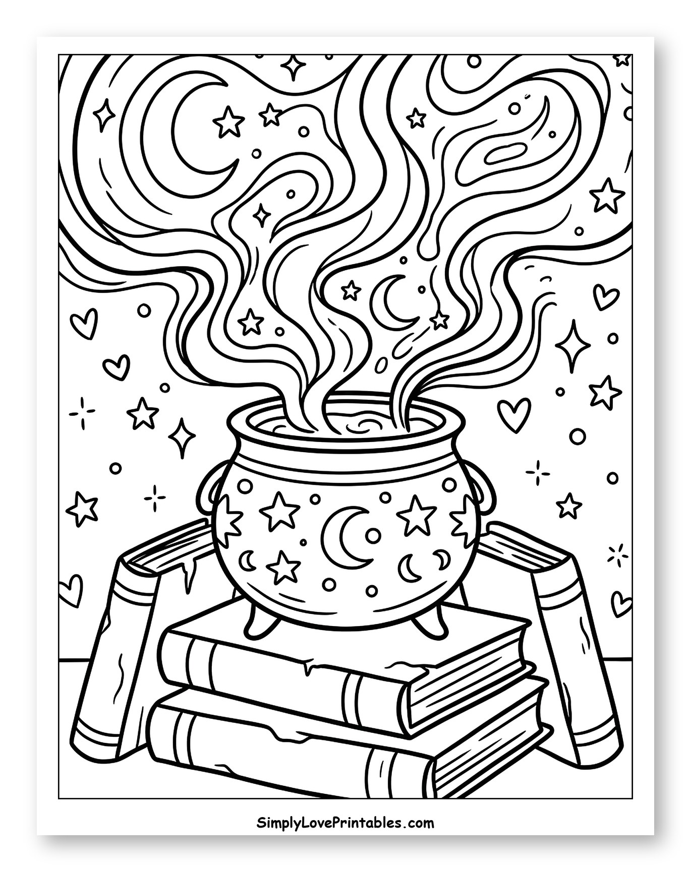 Enchanted Cauldron Brewing Atop Old Books