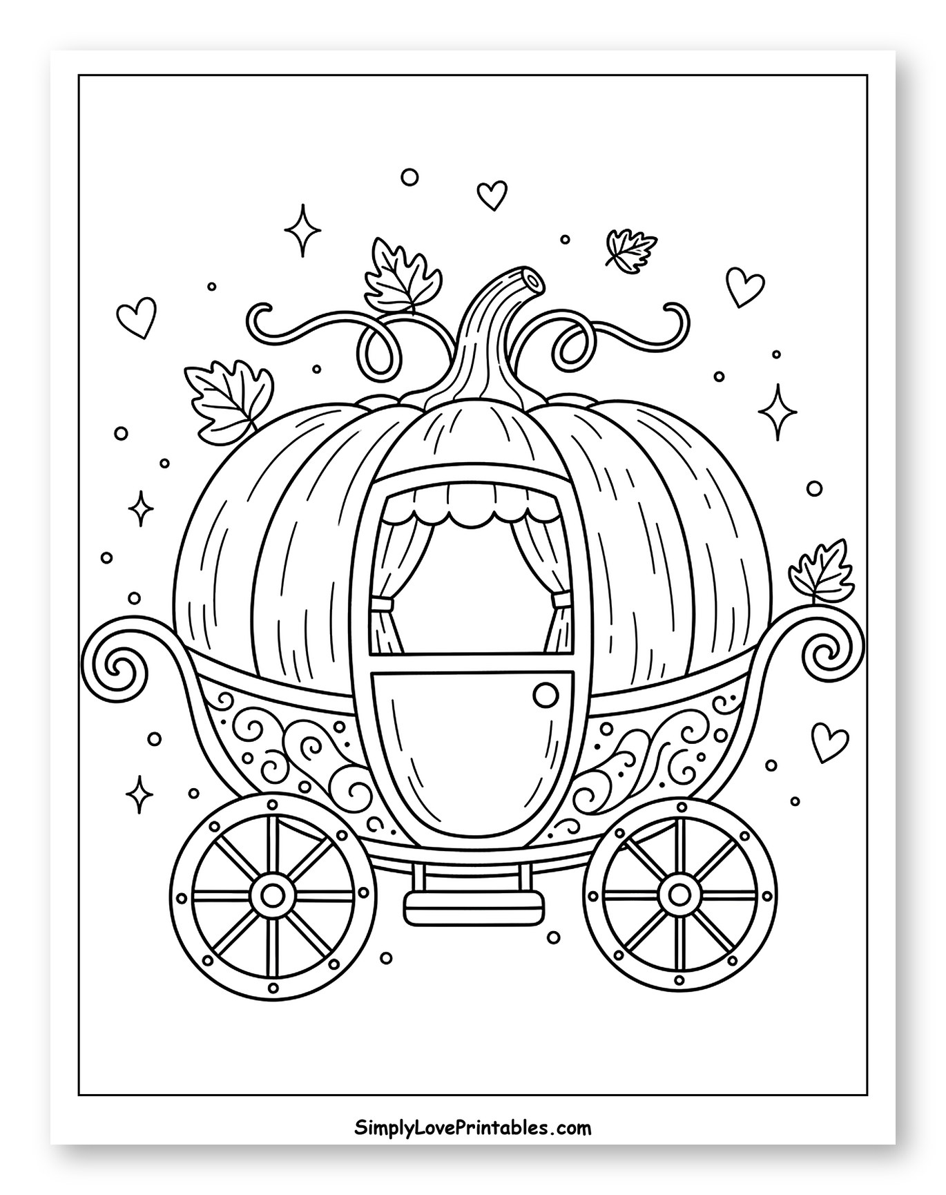 Enchanted Pumpkin Carriage with Vines to Color for Adults