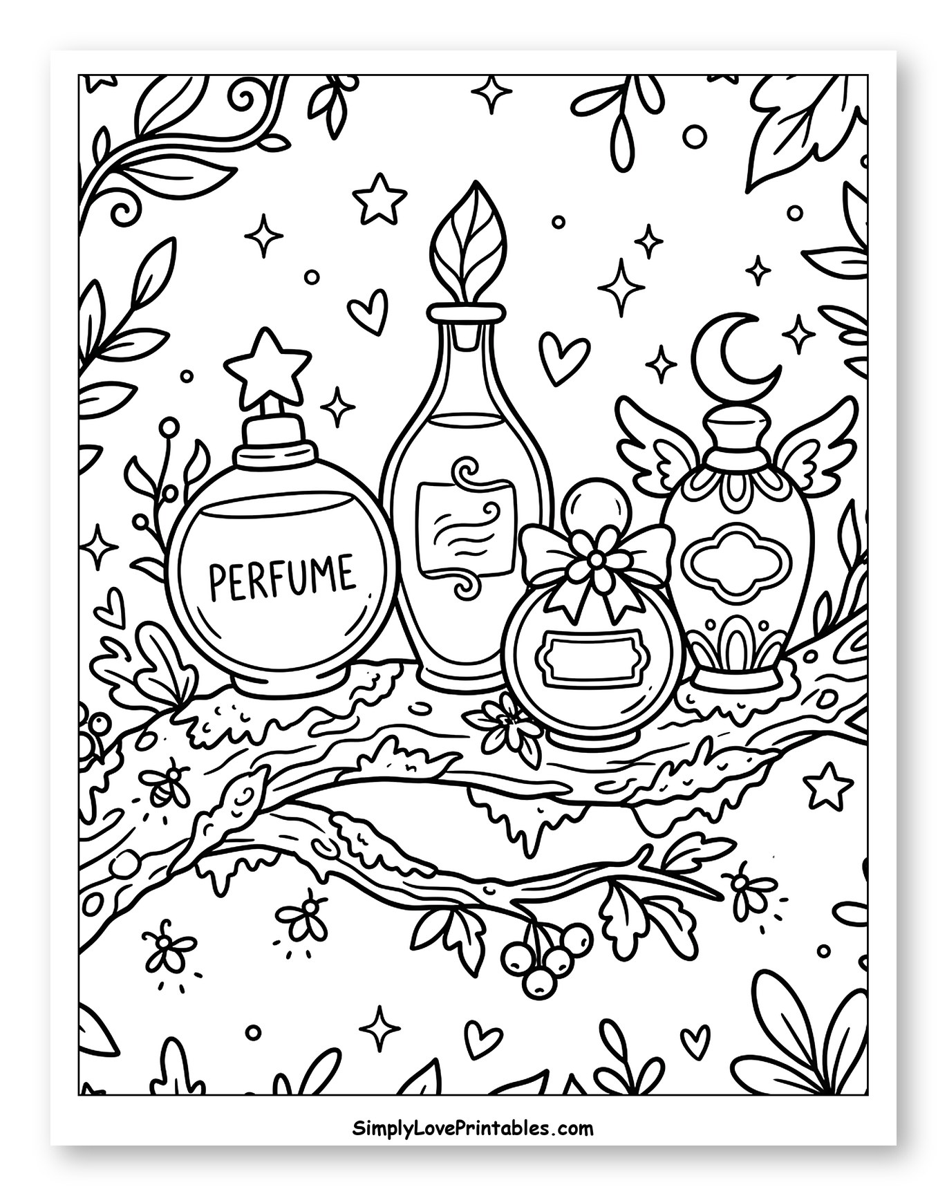 Enchanting Perfume Bottles on a Forest Branch