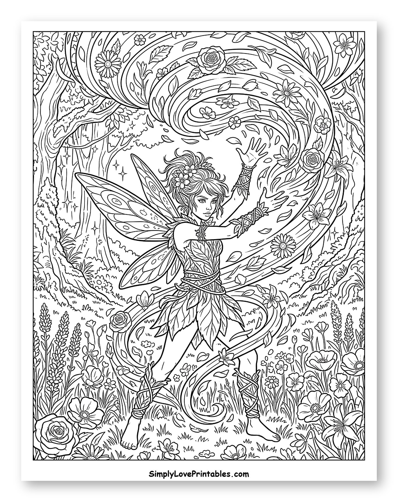Enchanting Pixie Summoning Nature's Magic Coloring Page